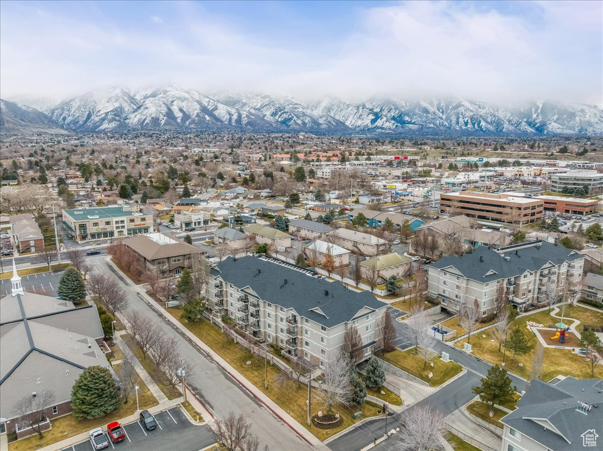 Drone / aerial view with a mountain view