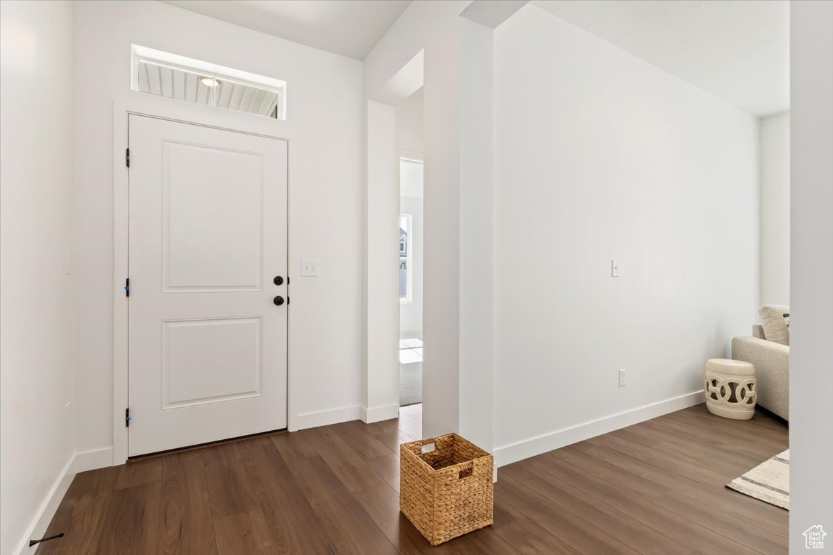 Entrance foyer with dark hardwood / wood-style flooring