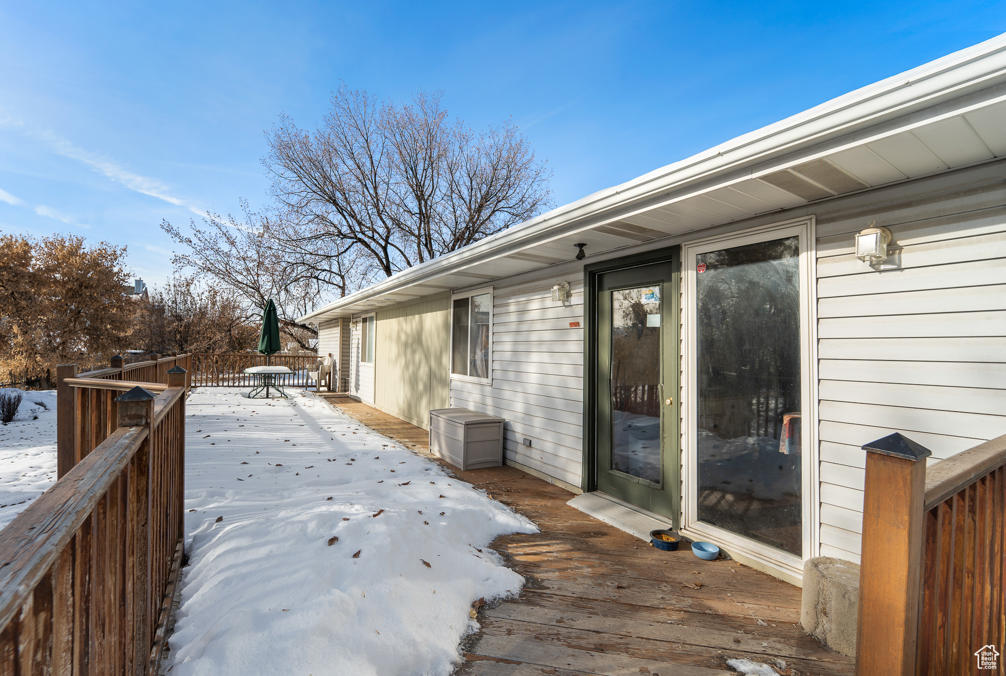 View of snow covered deck