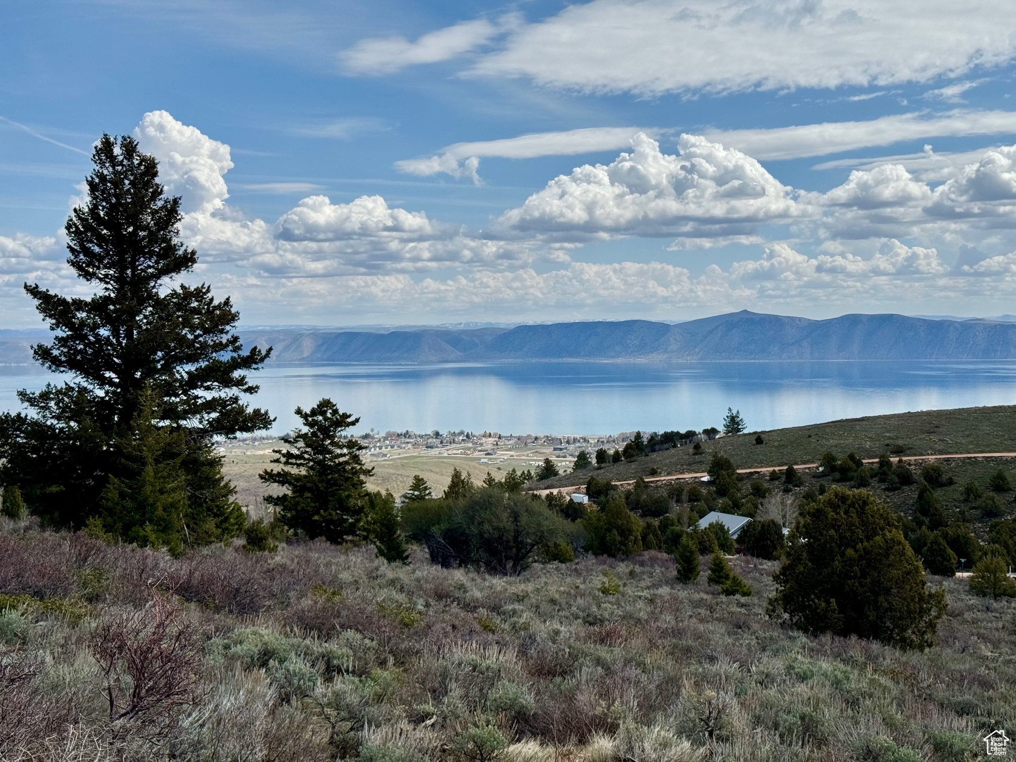 Water view with a mountain view