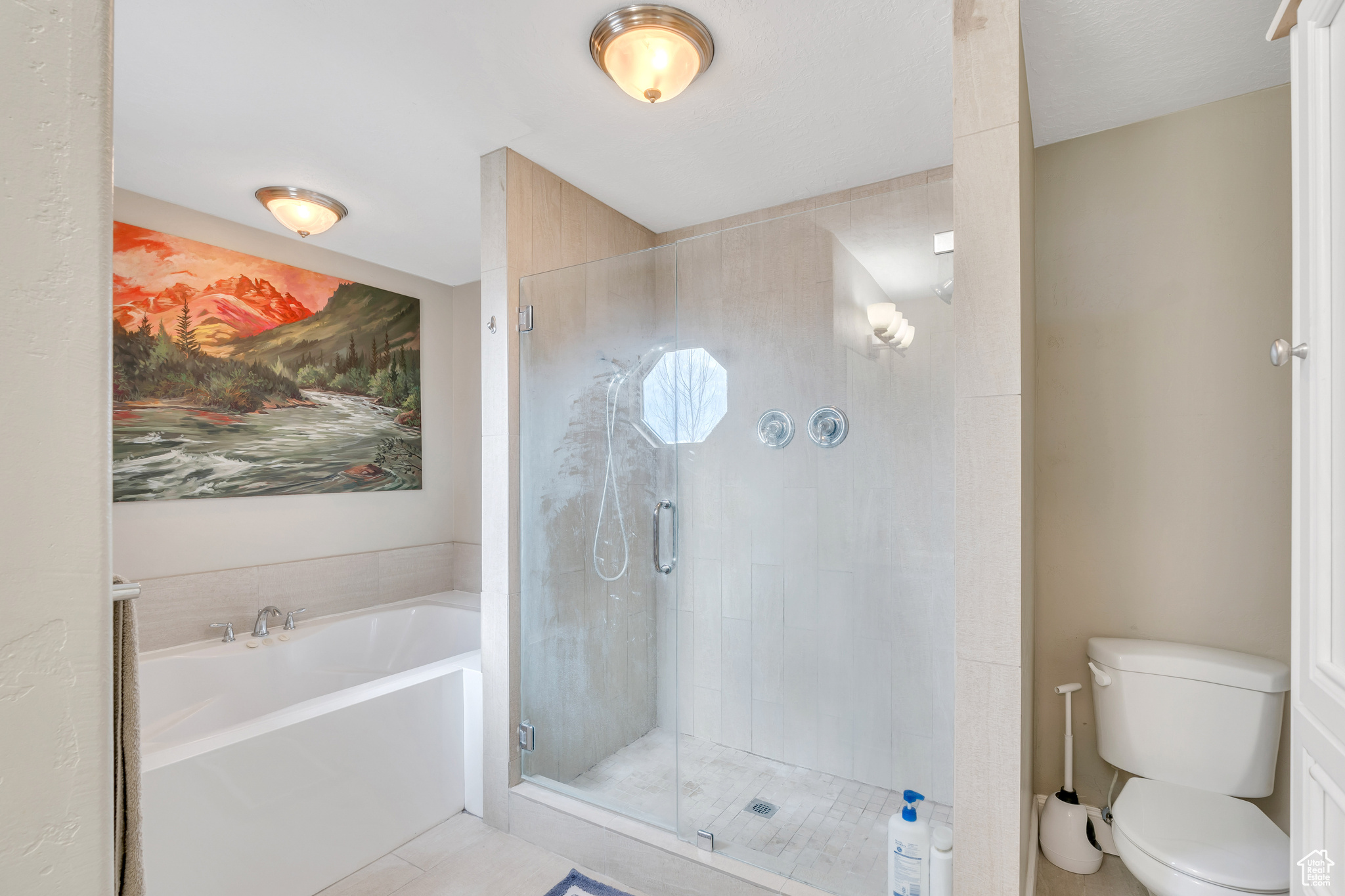 Primary Bath with Separate Jetted Tub and Large Shower with Euro Doors