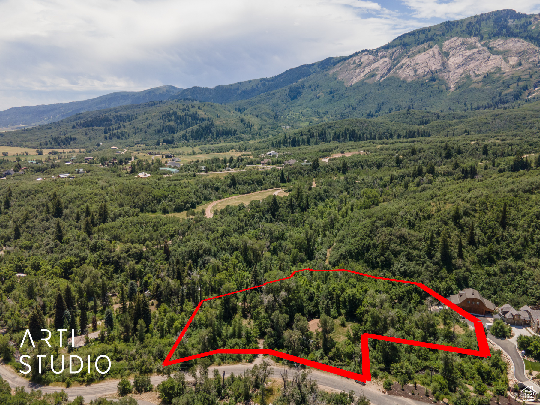 Aerial view featuring a mountain view