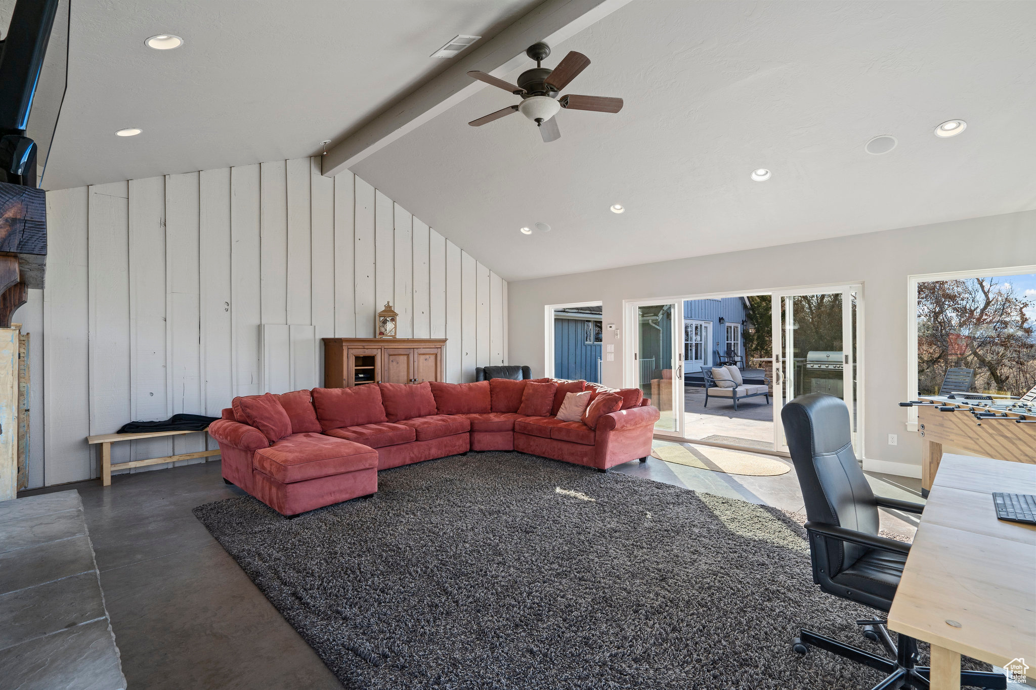Enjoy close to 600 square feet of entertaining or gathering space in this cozy sunroom behind the garage on the north side of the home.