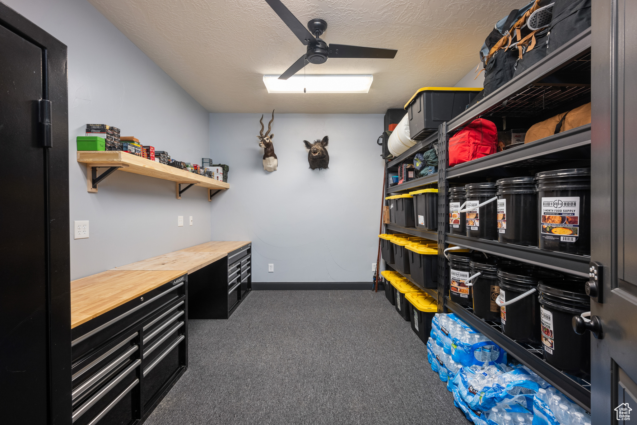 Storage area with ceiling fan