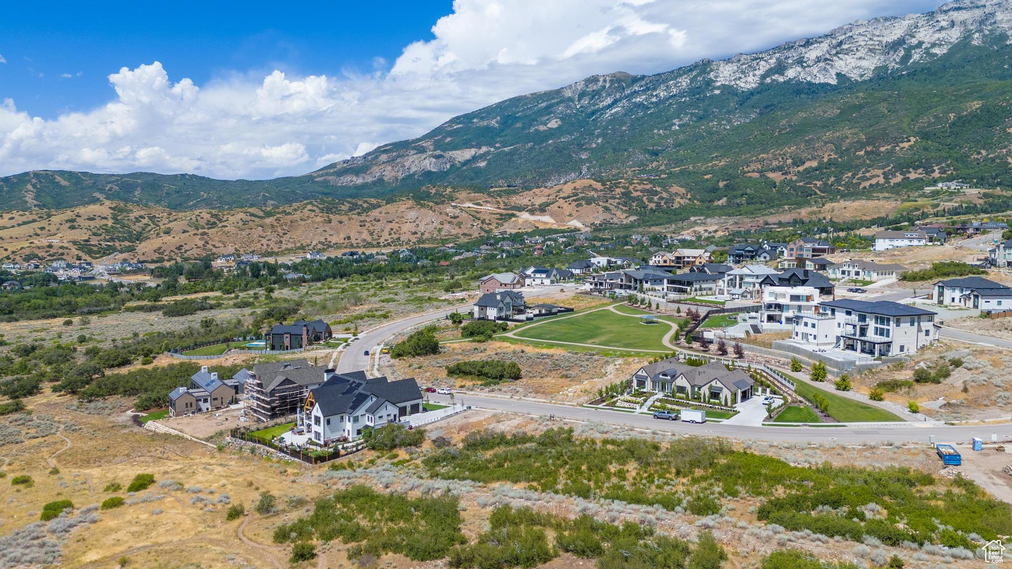 Drone / aerial view with a mountain view