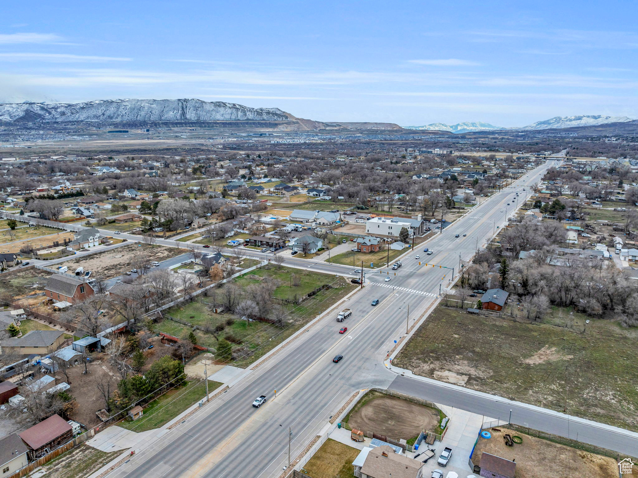 Drone / aerial view with a mountain view