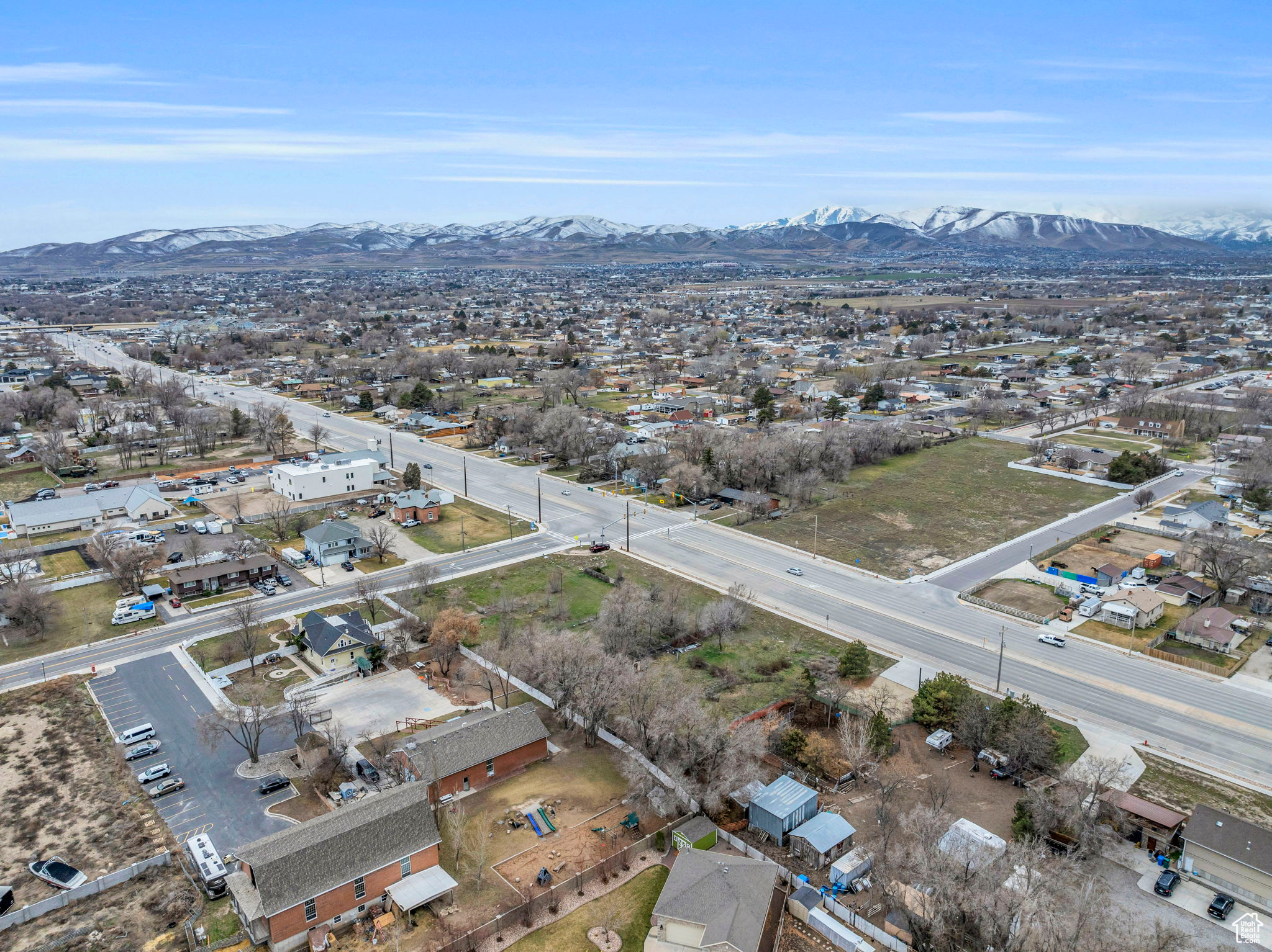 Drone / aerial view with a mountain view