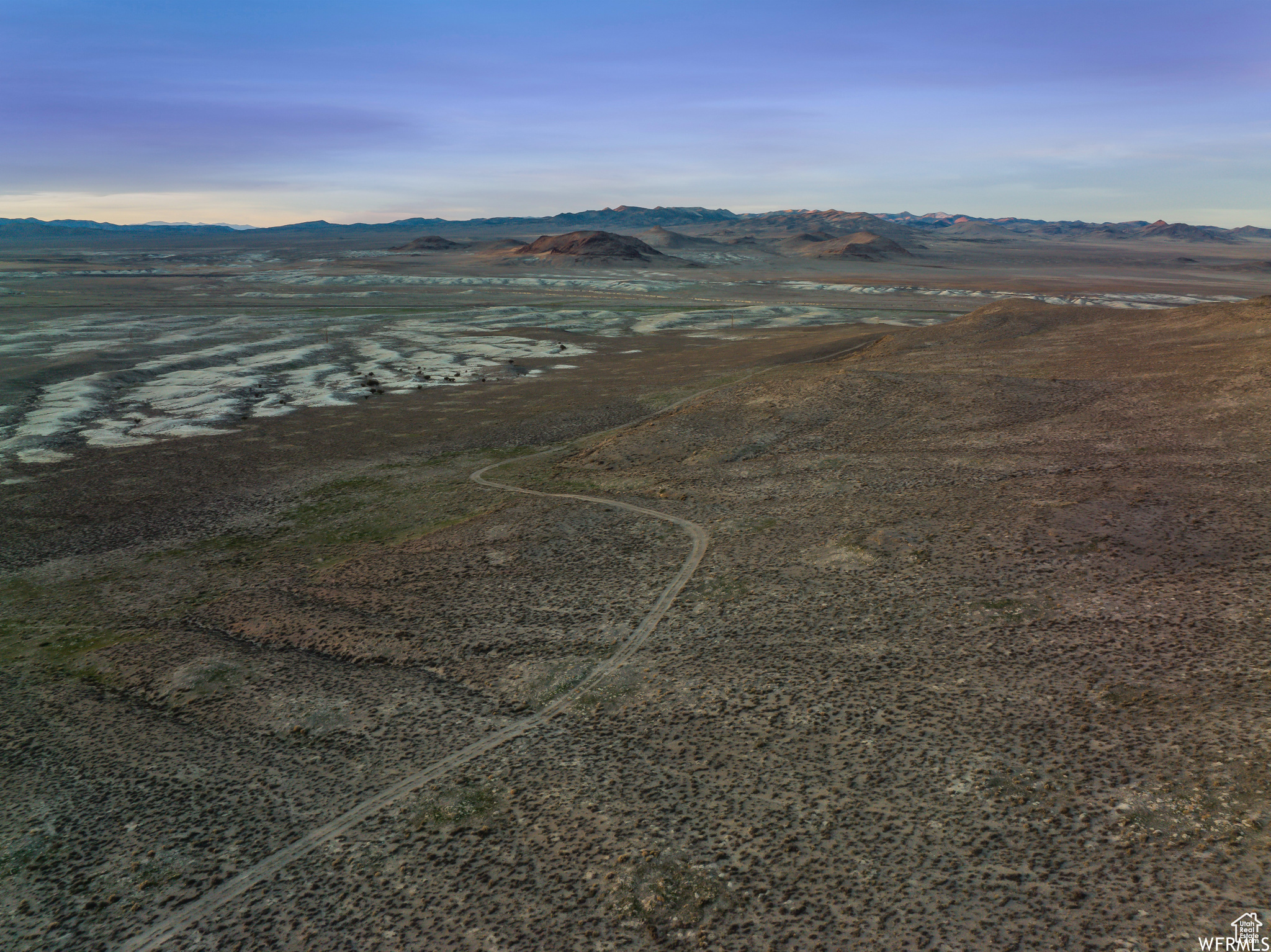 Aerial view at dusk with a rural view