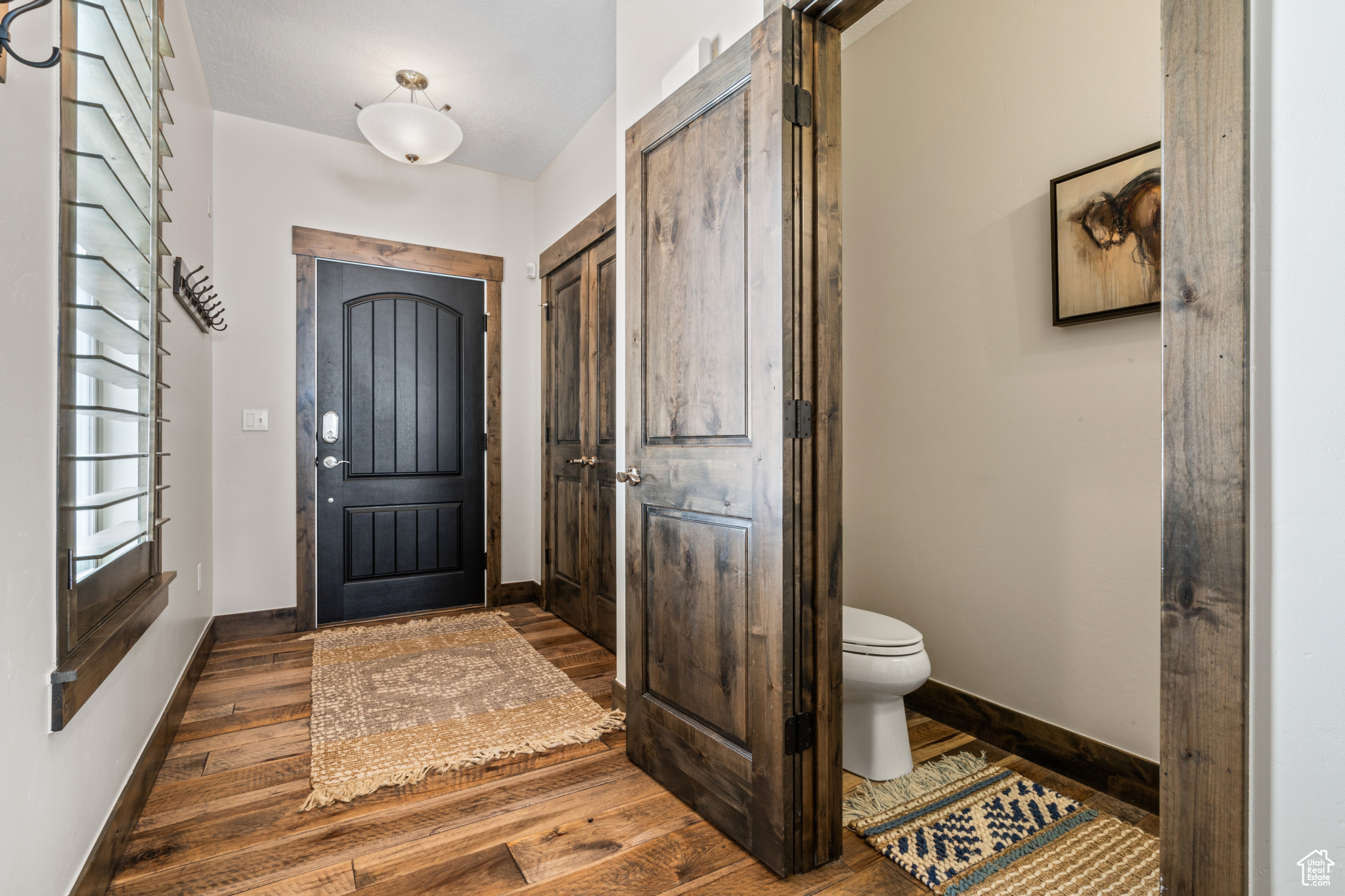 Entryway with dark wood-type flooring