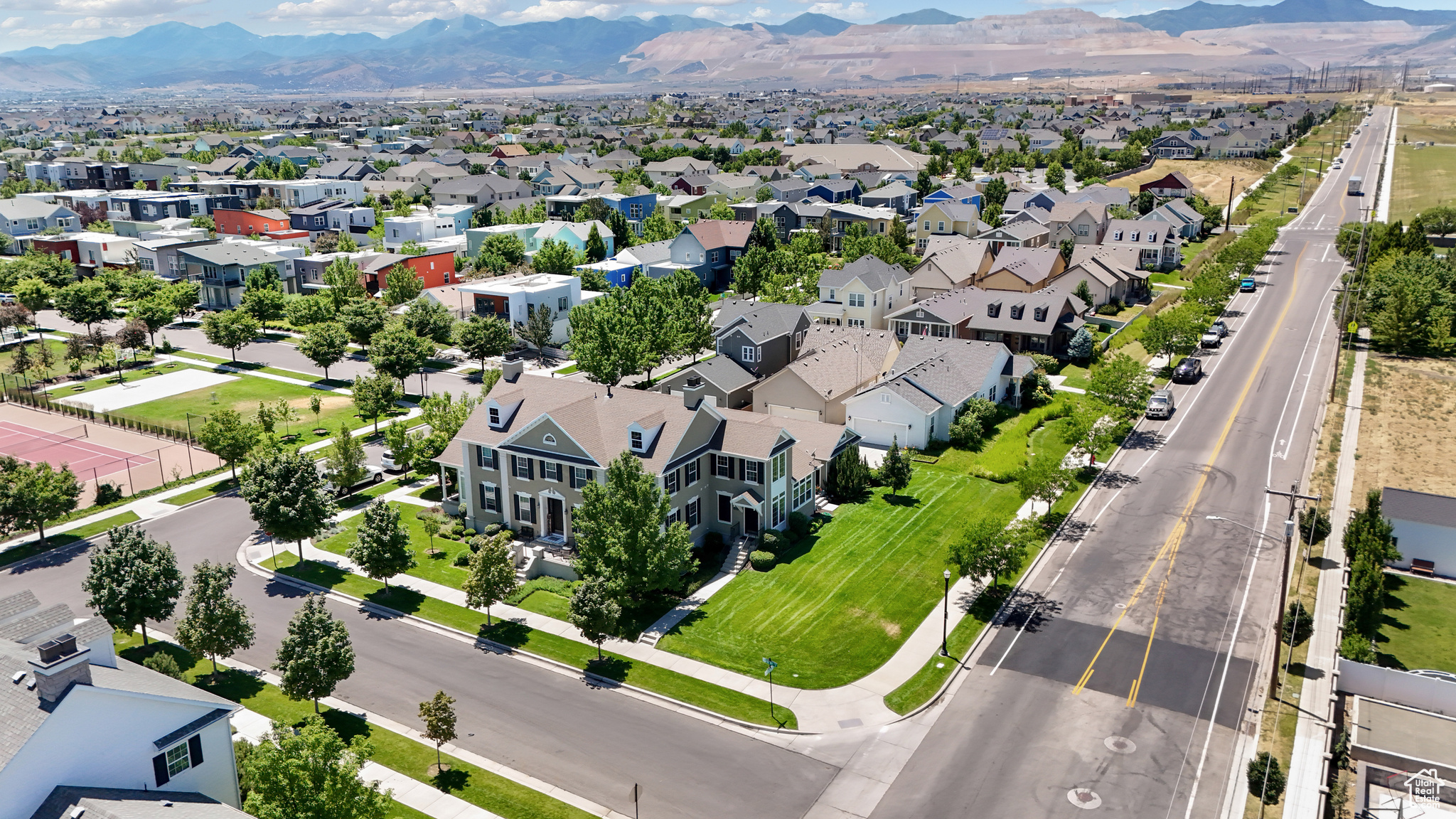 Aerial view featuring a mountain view