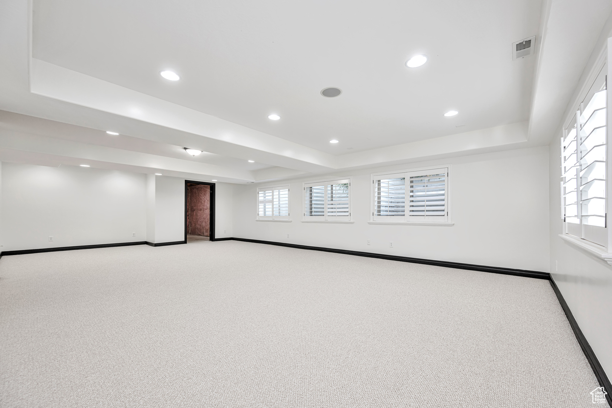 Large Family room featuring carpet, a closet, and ceiling fan and cold storage room