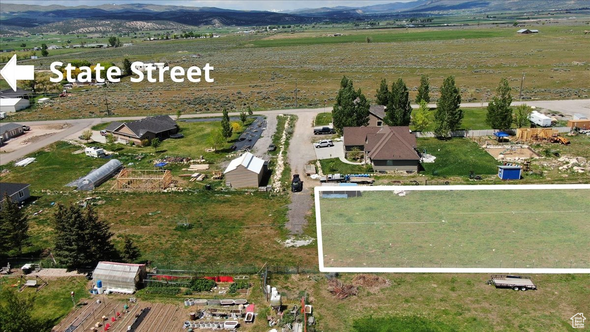 Aerial view featuring a mountain view