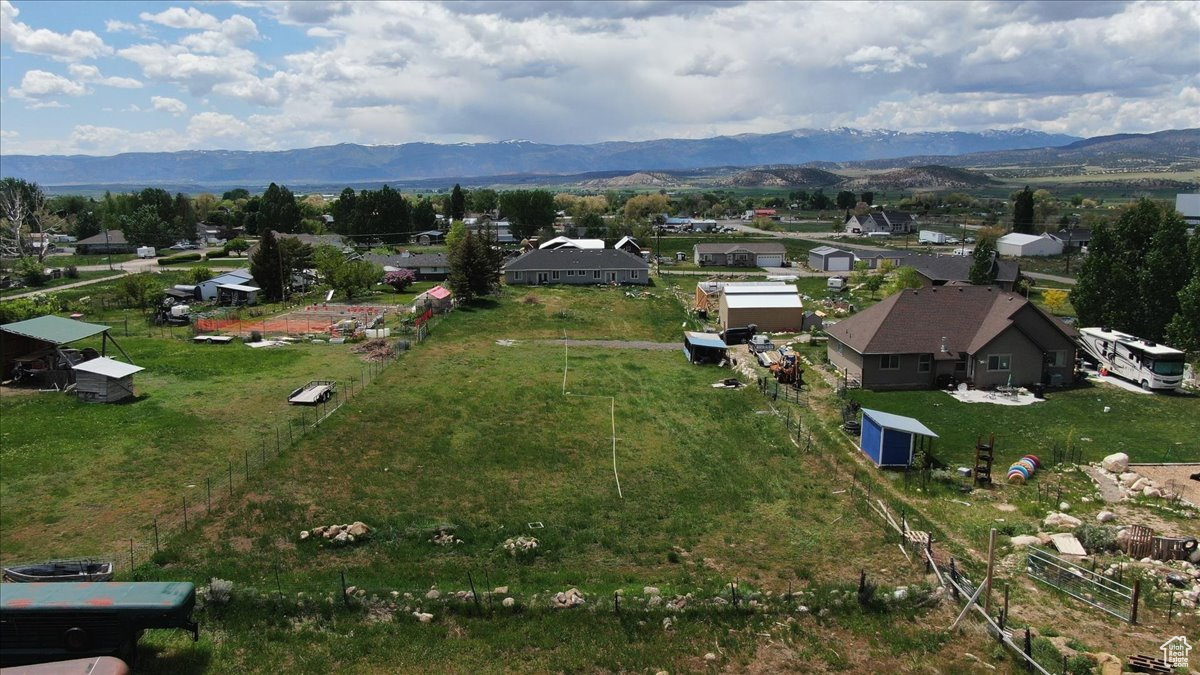 Aerial view featuring a mountain view