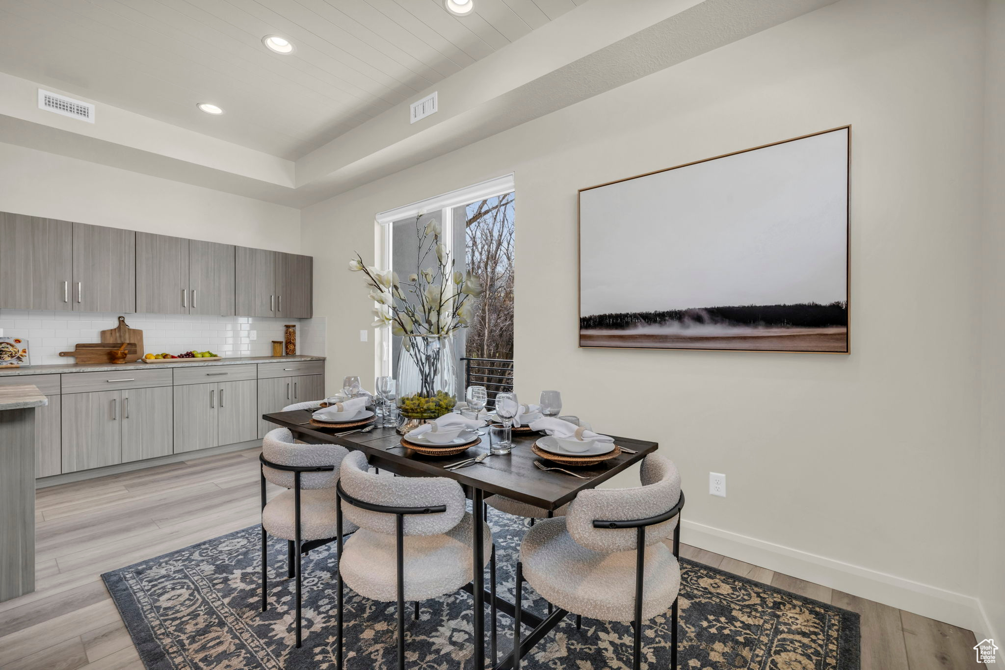 Dining room with light wood-type flooring