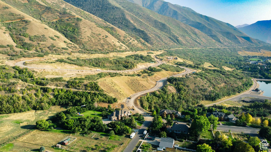 Birds eye view of property with a mountain view