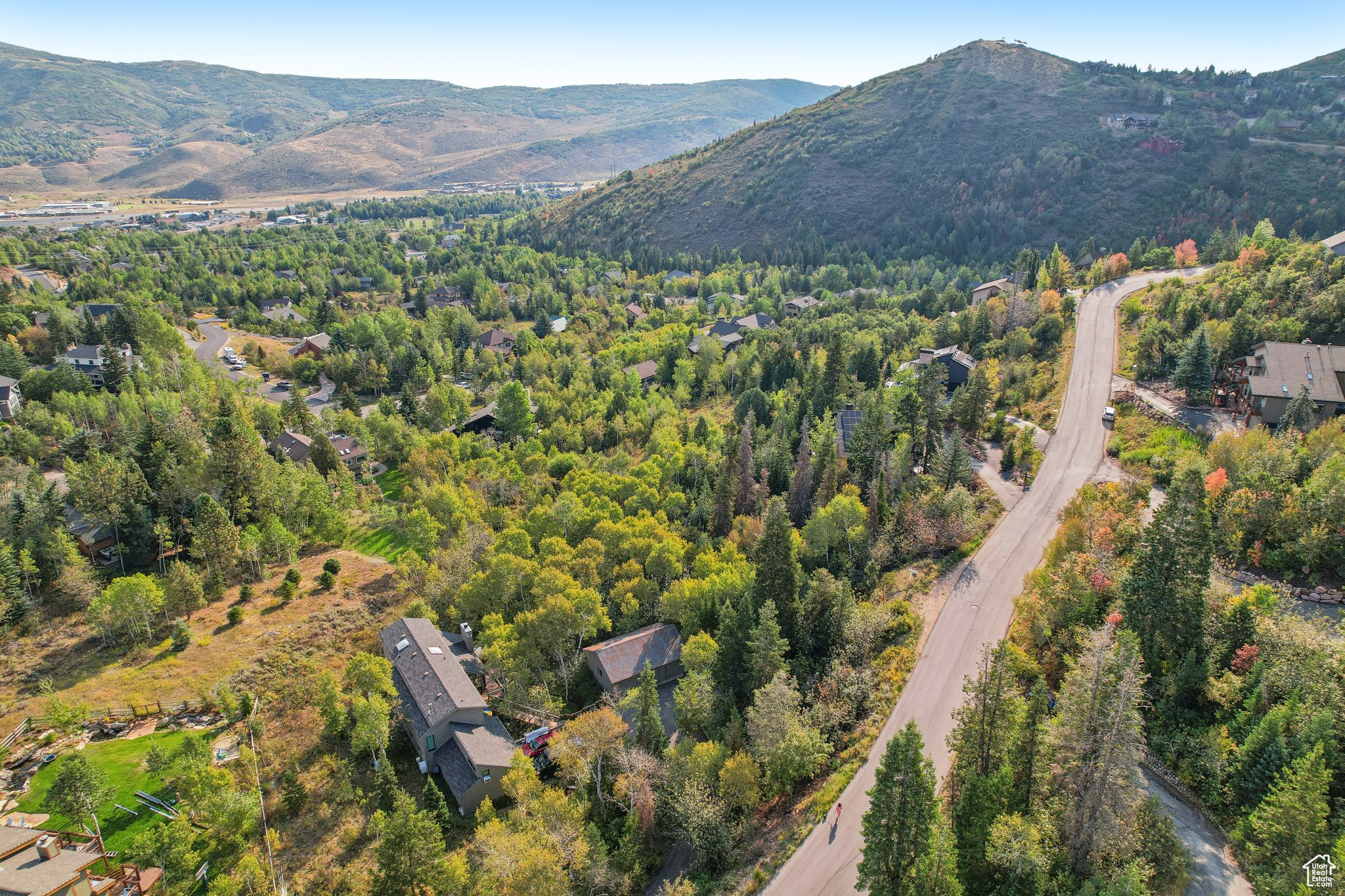 Aerial view featuring a mountain view