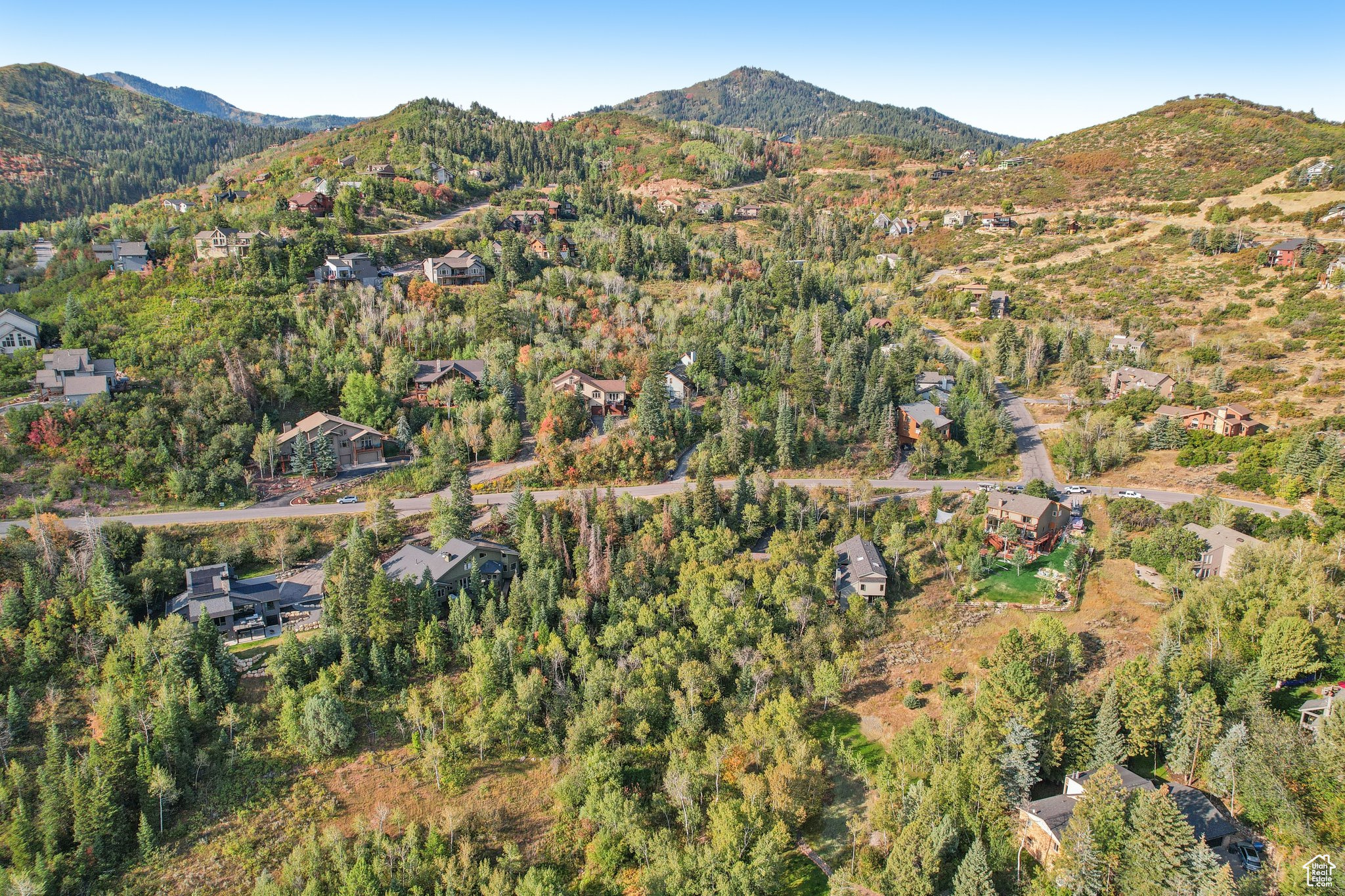 Aerial view featuring a mountain view