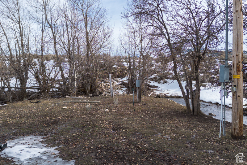 View of yard covered in snow