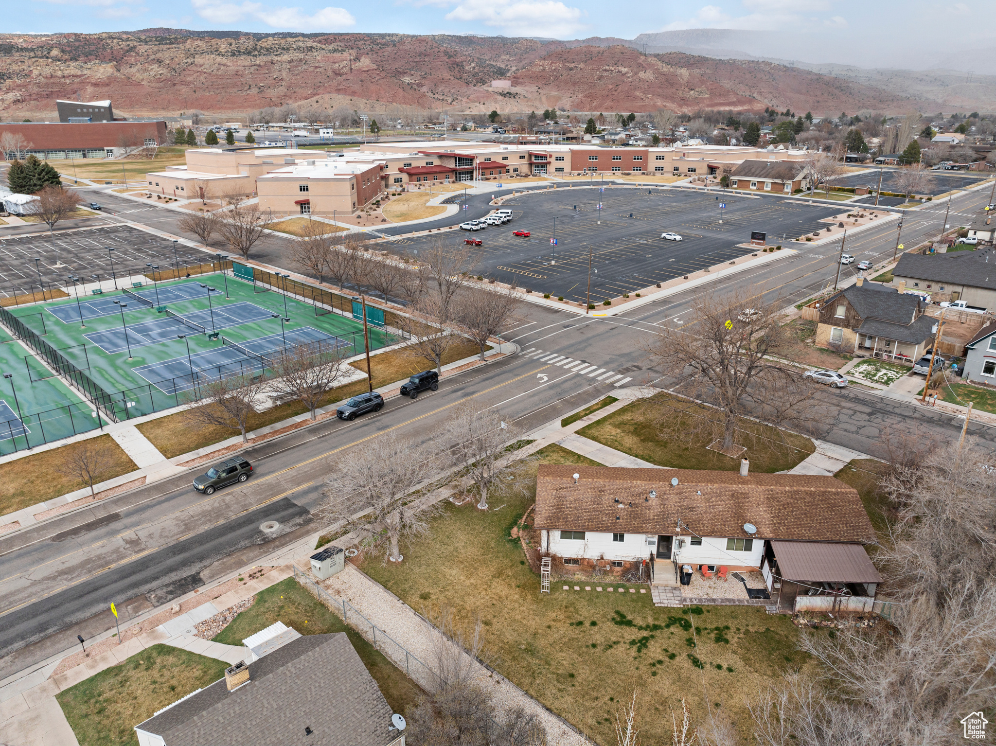 Drone / aerial view with a mountain view