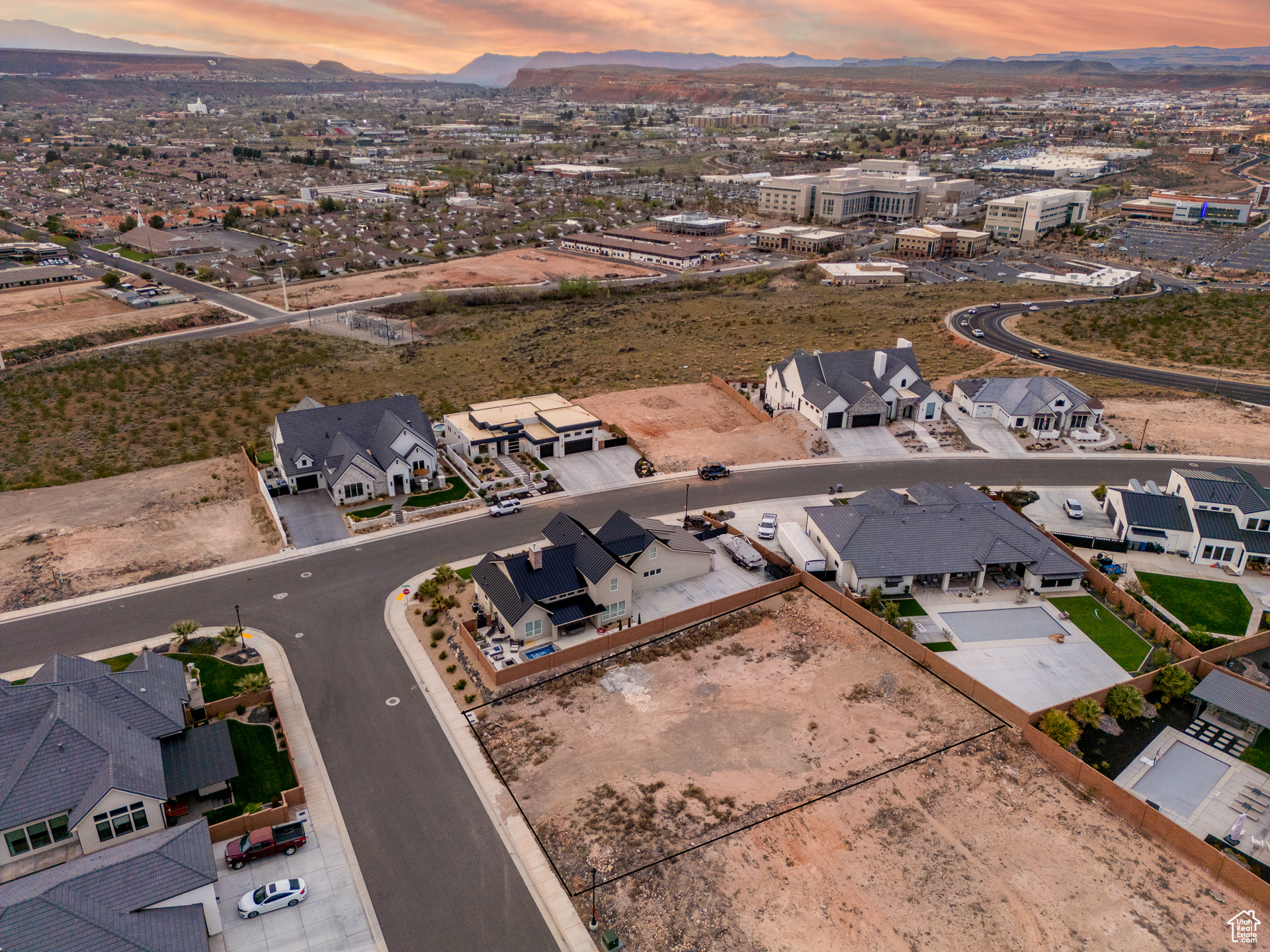 View of aerial view at dusk