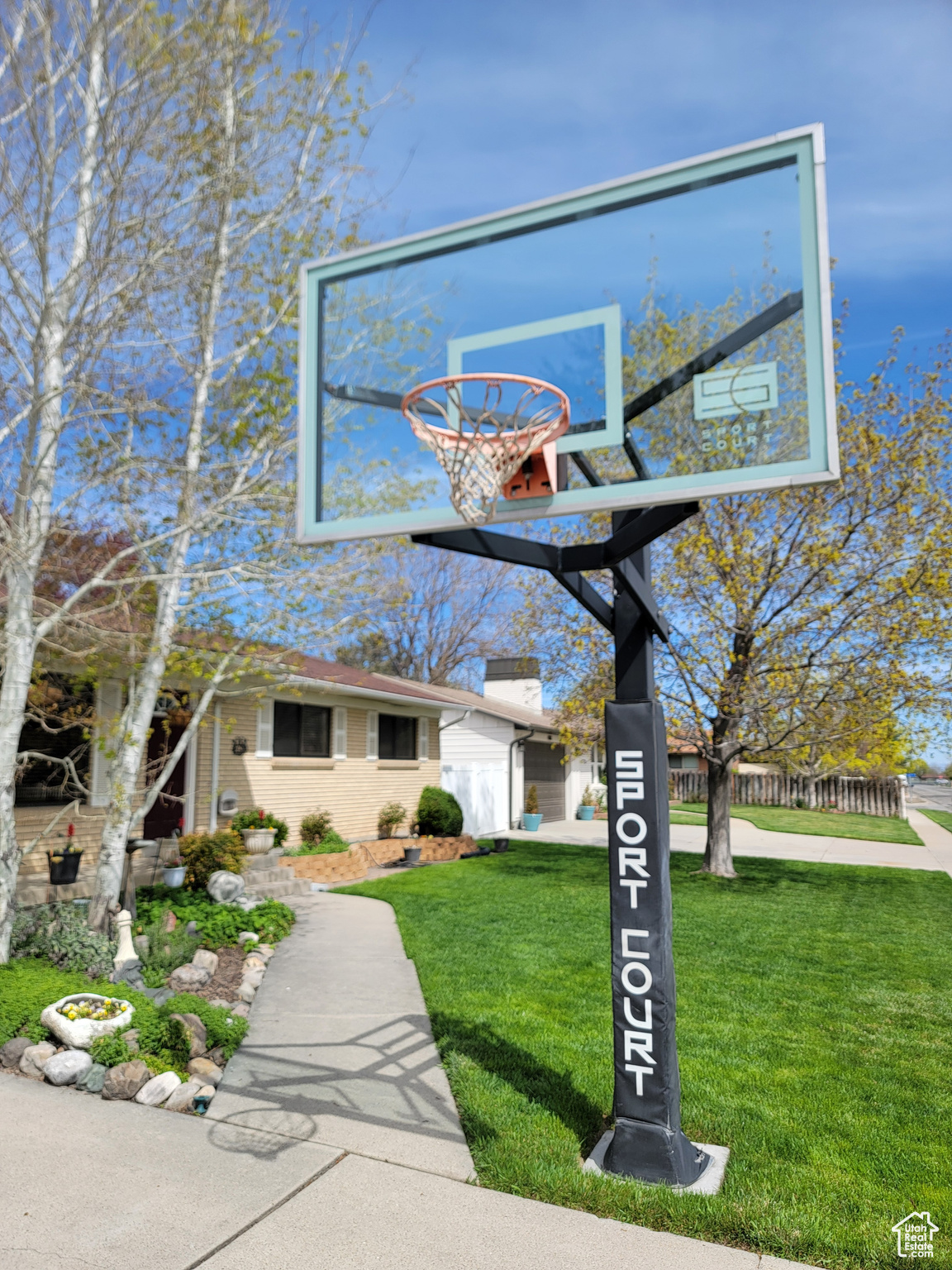 Front yard, basketball hoop