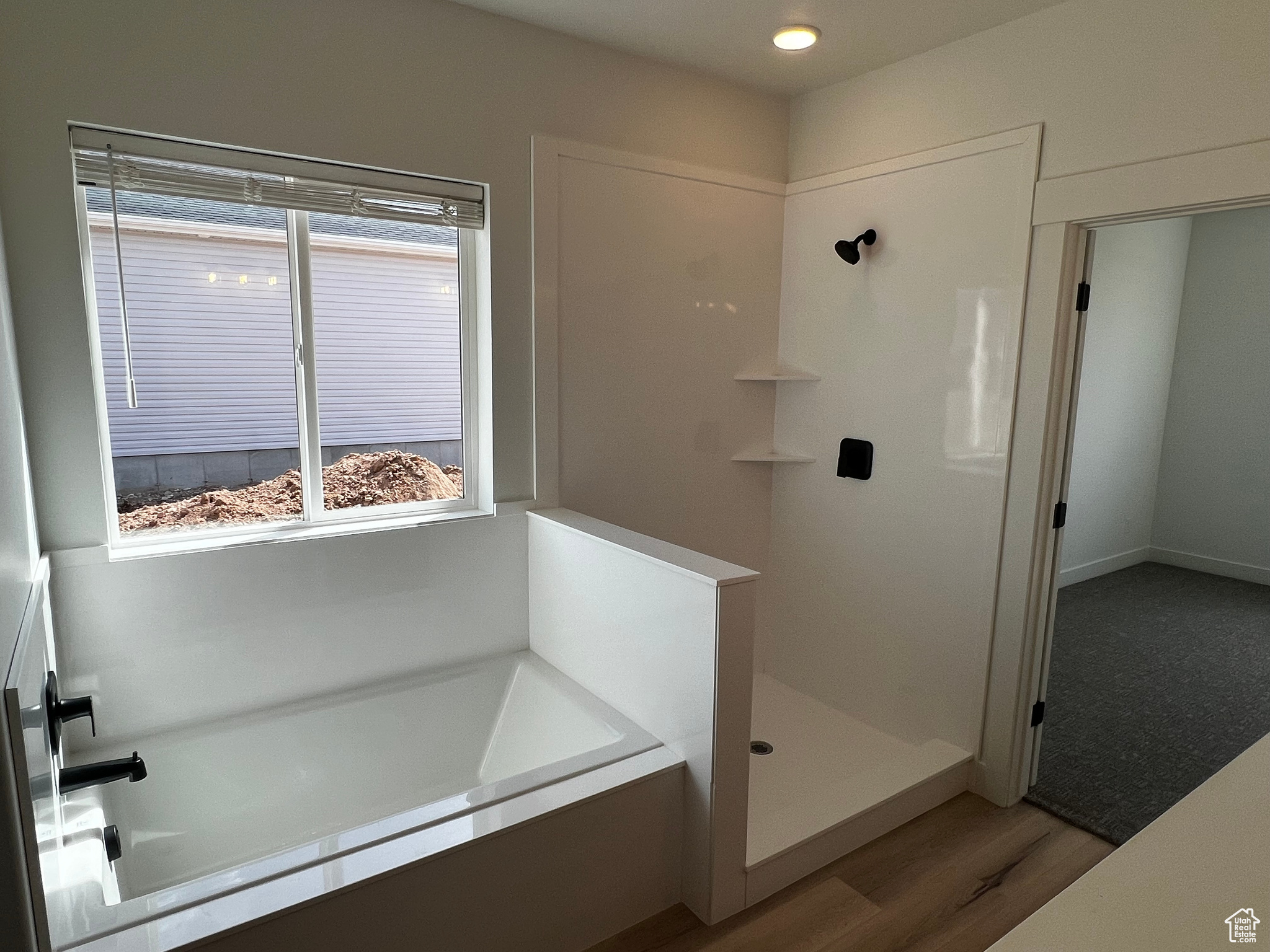 Bathroom with hardwood / wood-style flooring