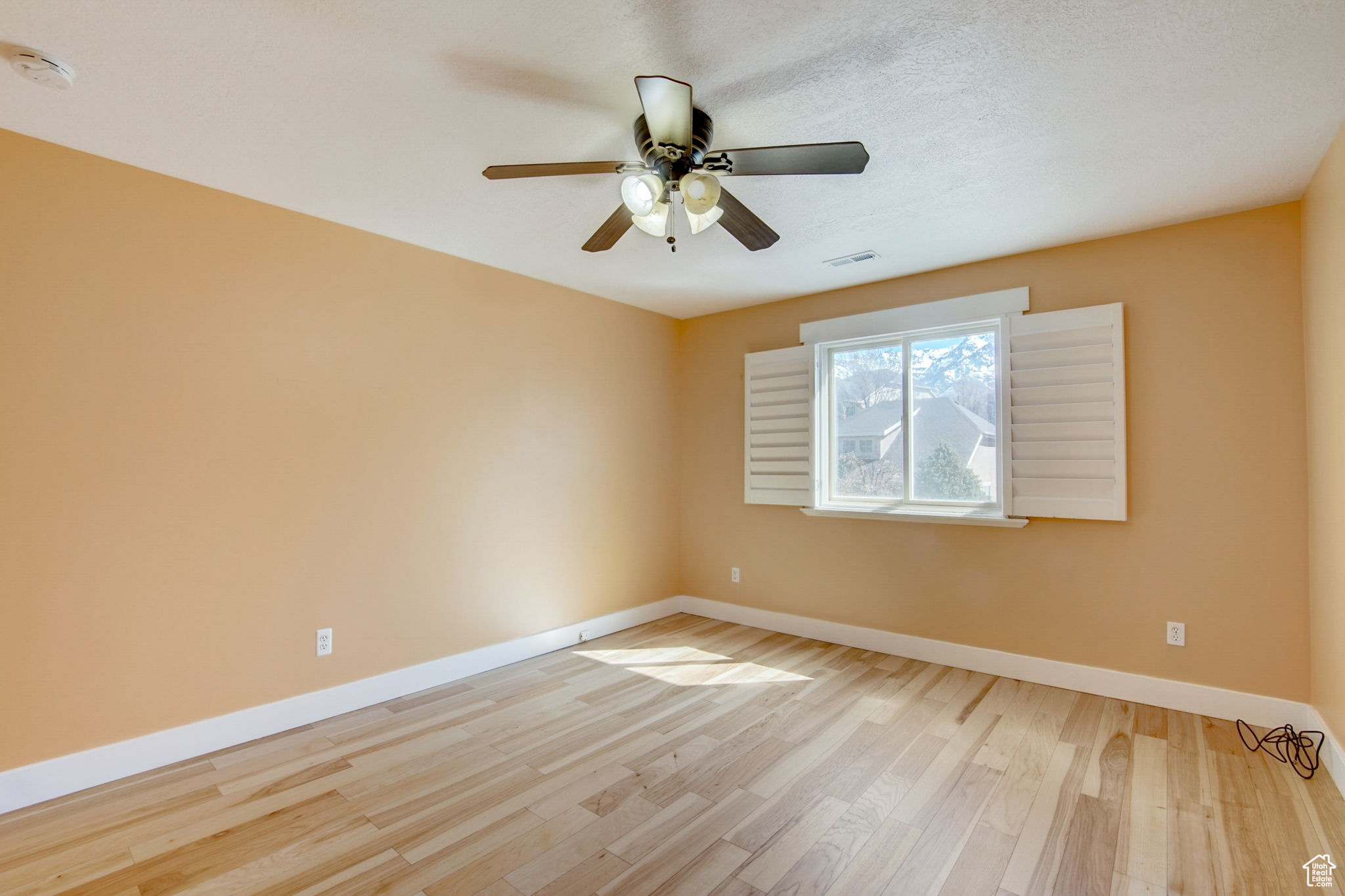 Unfurnished room featuring light hardwood / wood-style floors and ceiling fan