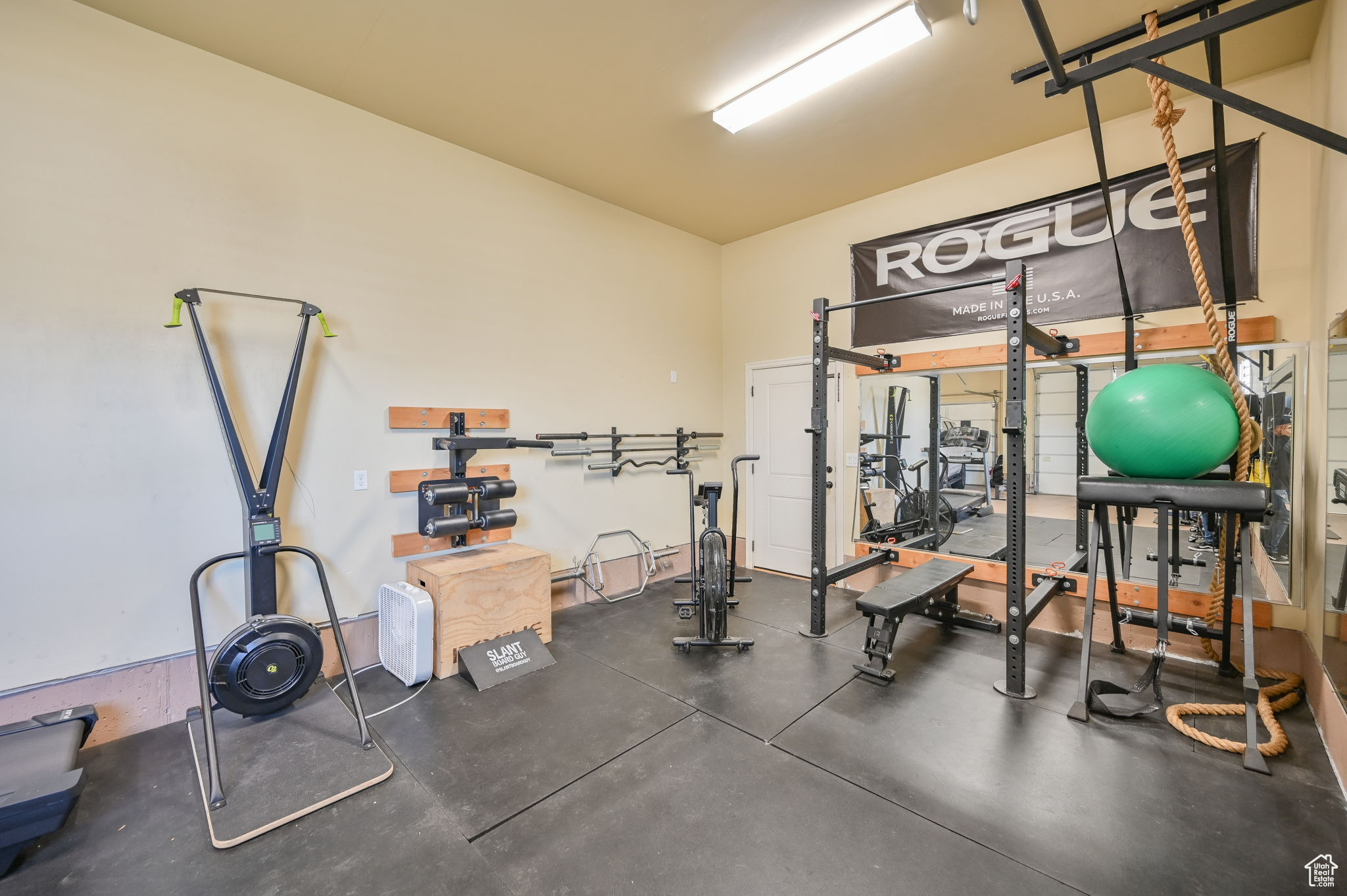 View of the exercise area in the garage