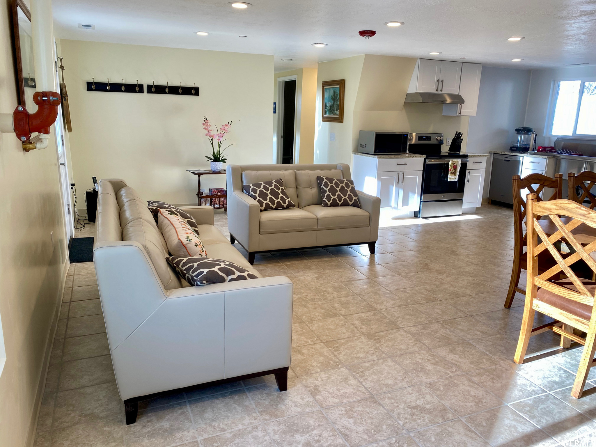 View of tiled living room