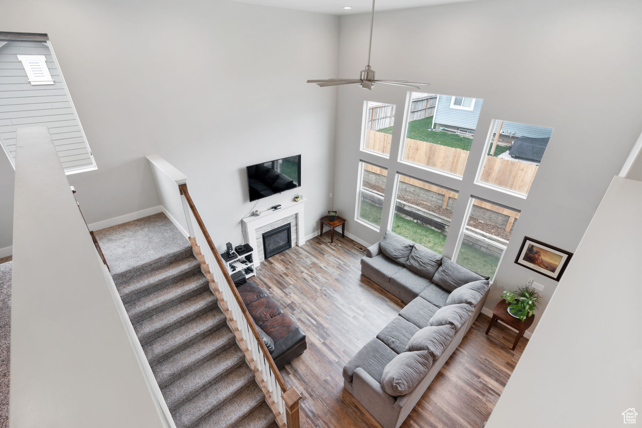 View into large family room below