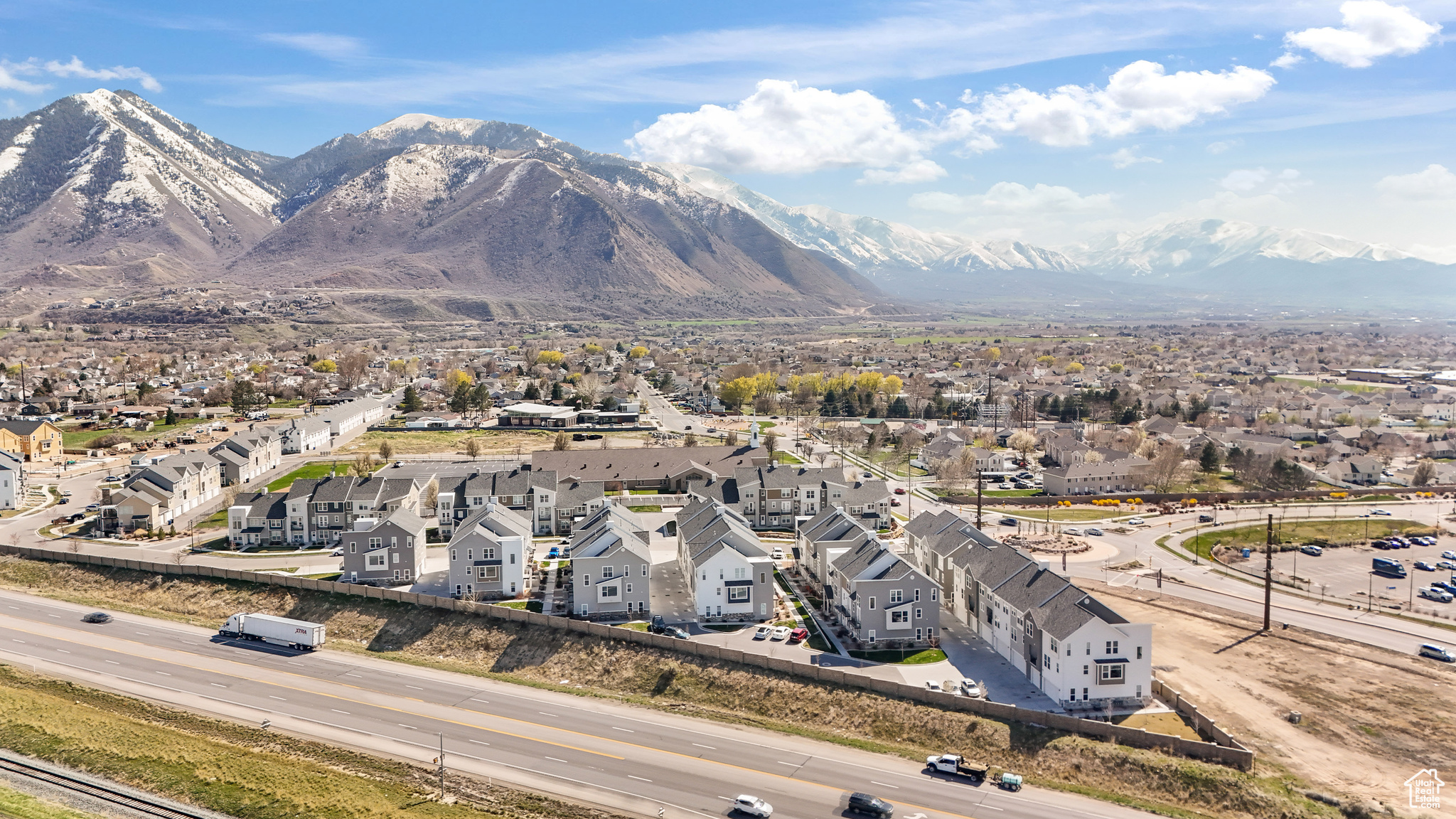 Drone / aerial view from the north showing proximity to Spanish Fork Canyon and Highway 6.