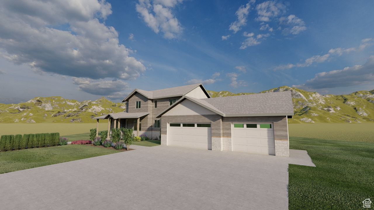 Rendering of large 3 car garage