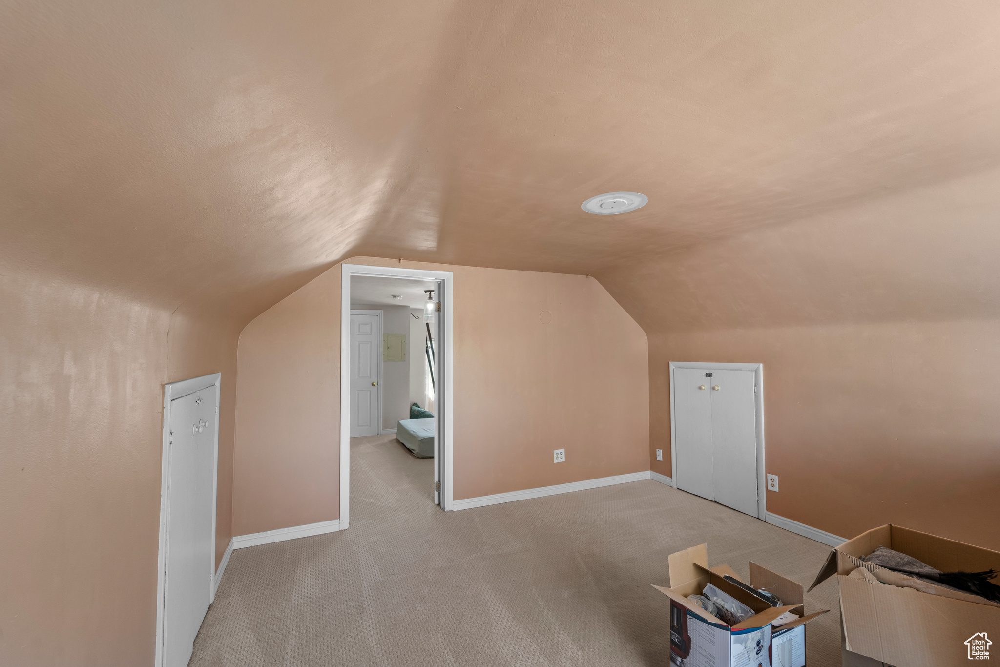 Bonus room with lofted ceiling and carpet floors