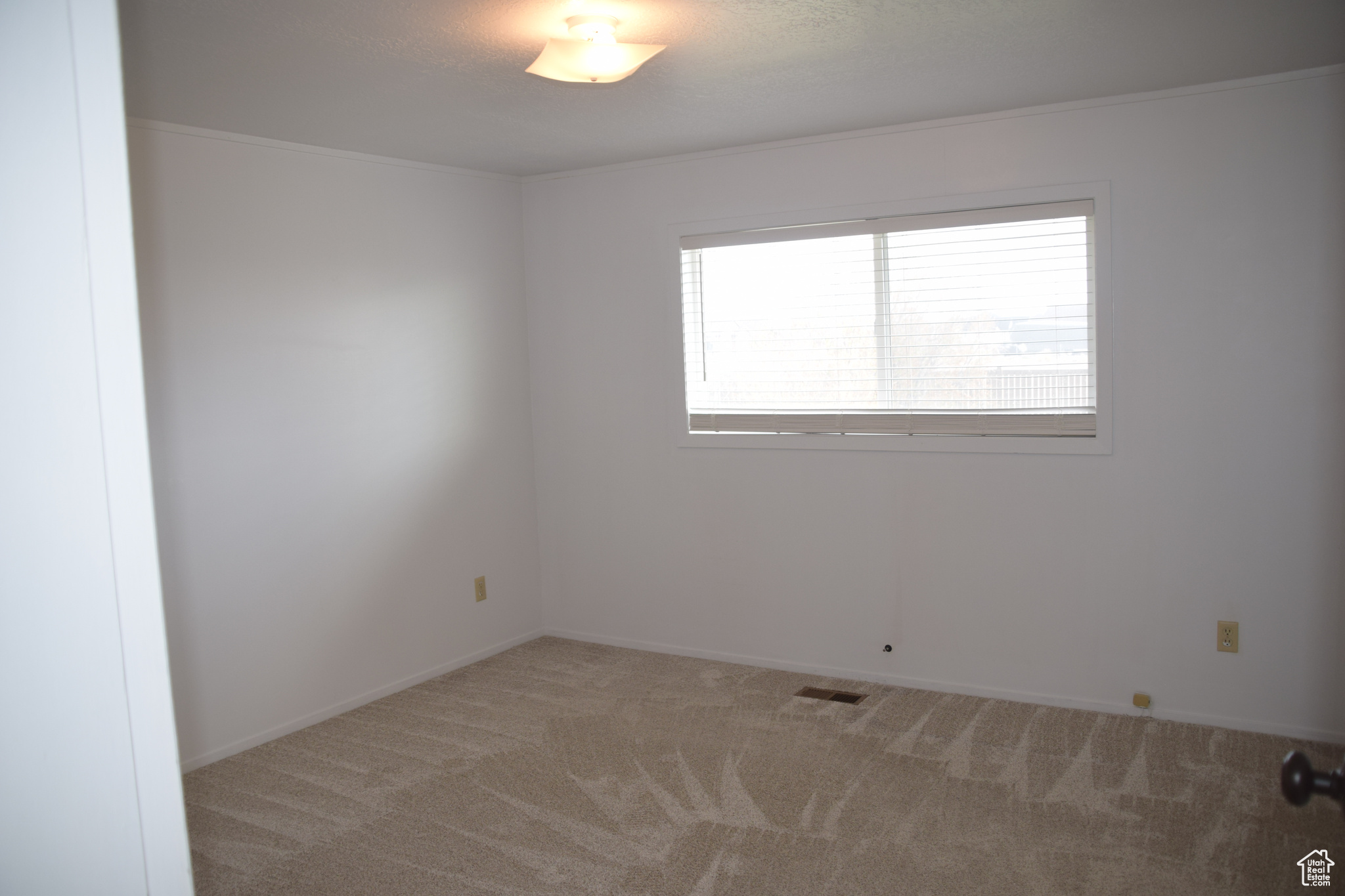 Empty room with a healthy amount of sunlight and carpet