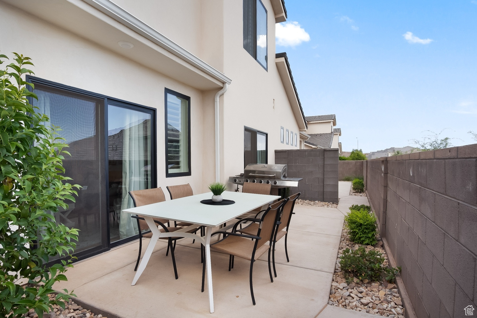 View of terrace featuring area for grilling