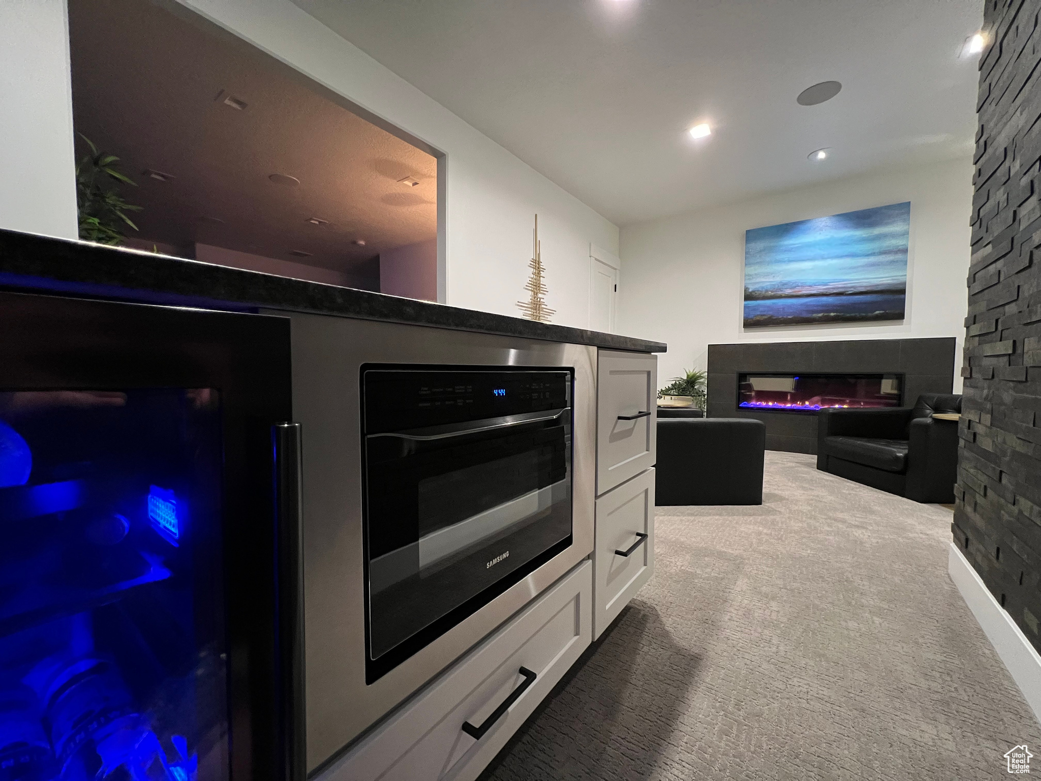 Dry-bar with built-in wine cooler and convection microwave