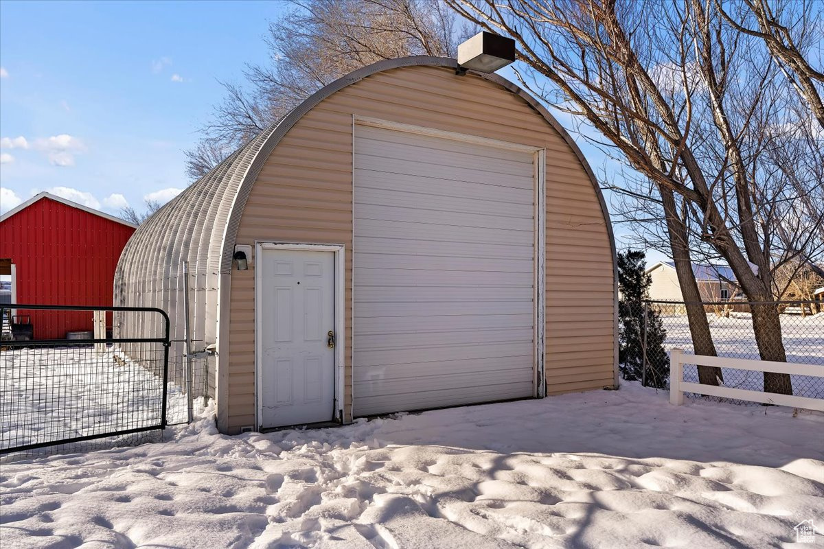 View of snow covered garage