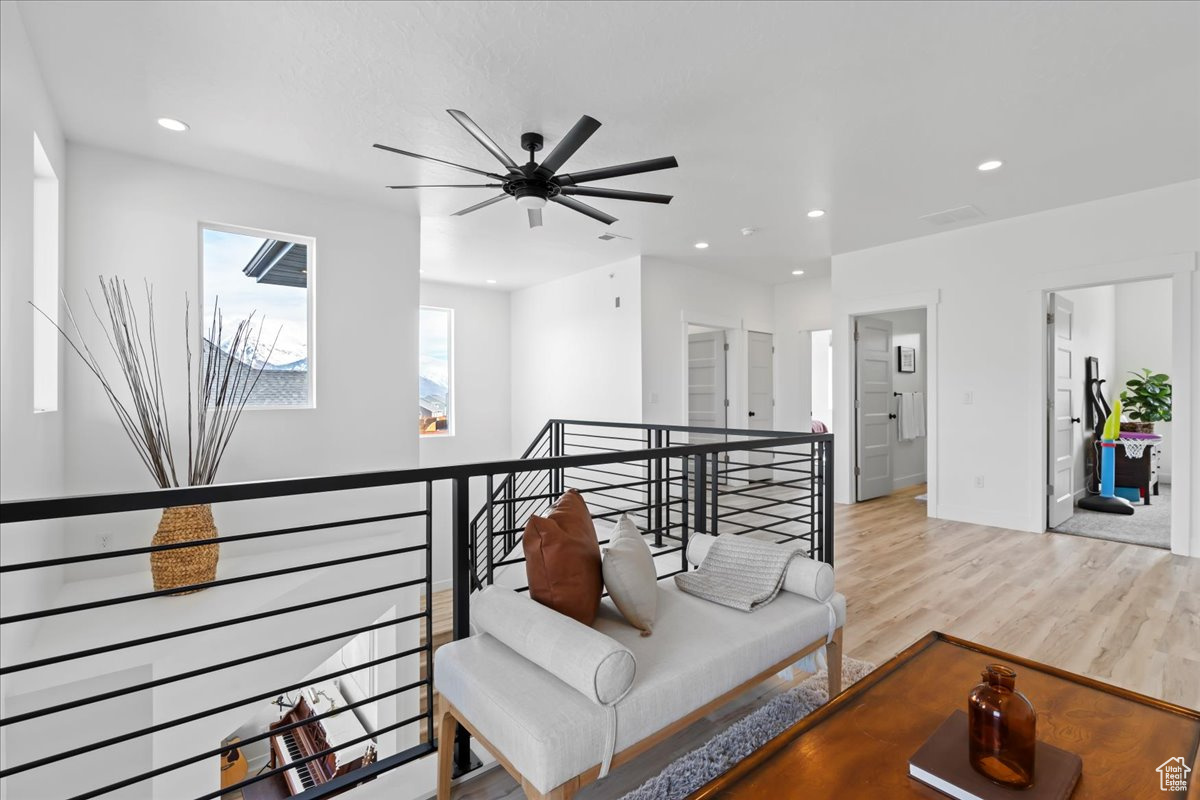 Interior space featuring light hardwood / wood-style flooring and ceiling fan