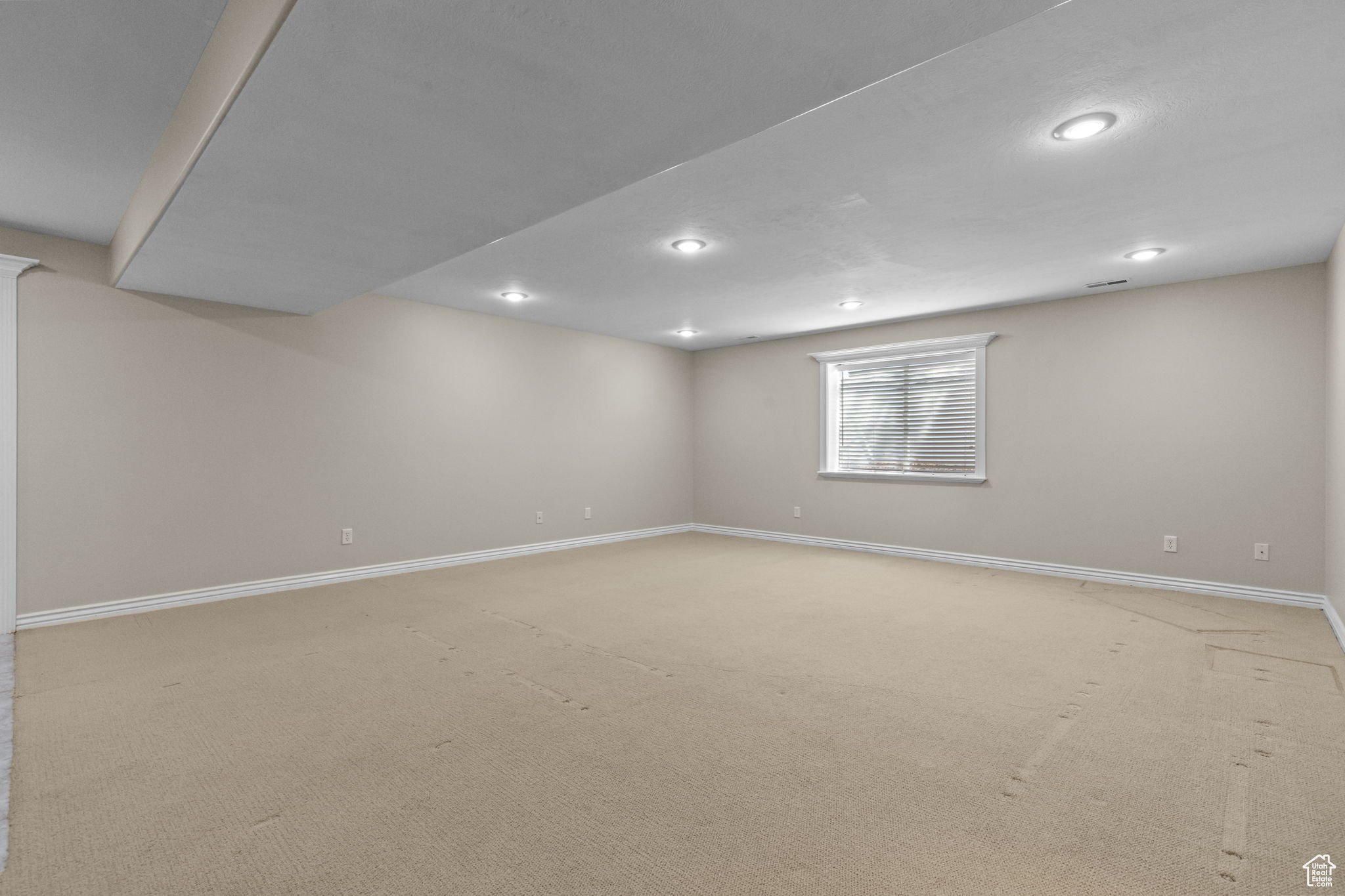 Basement living room with carpet