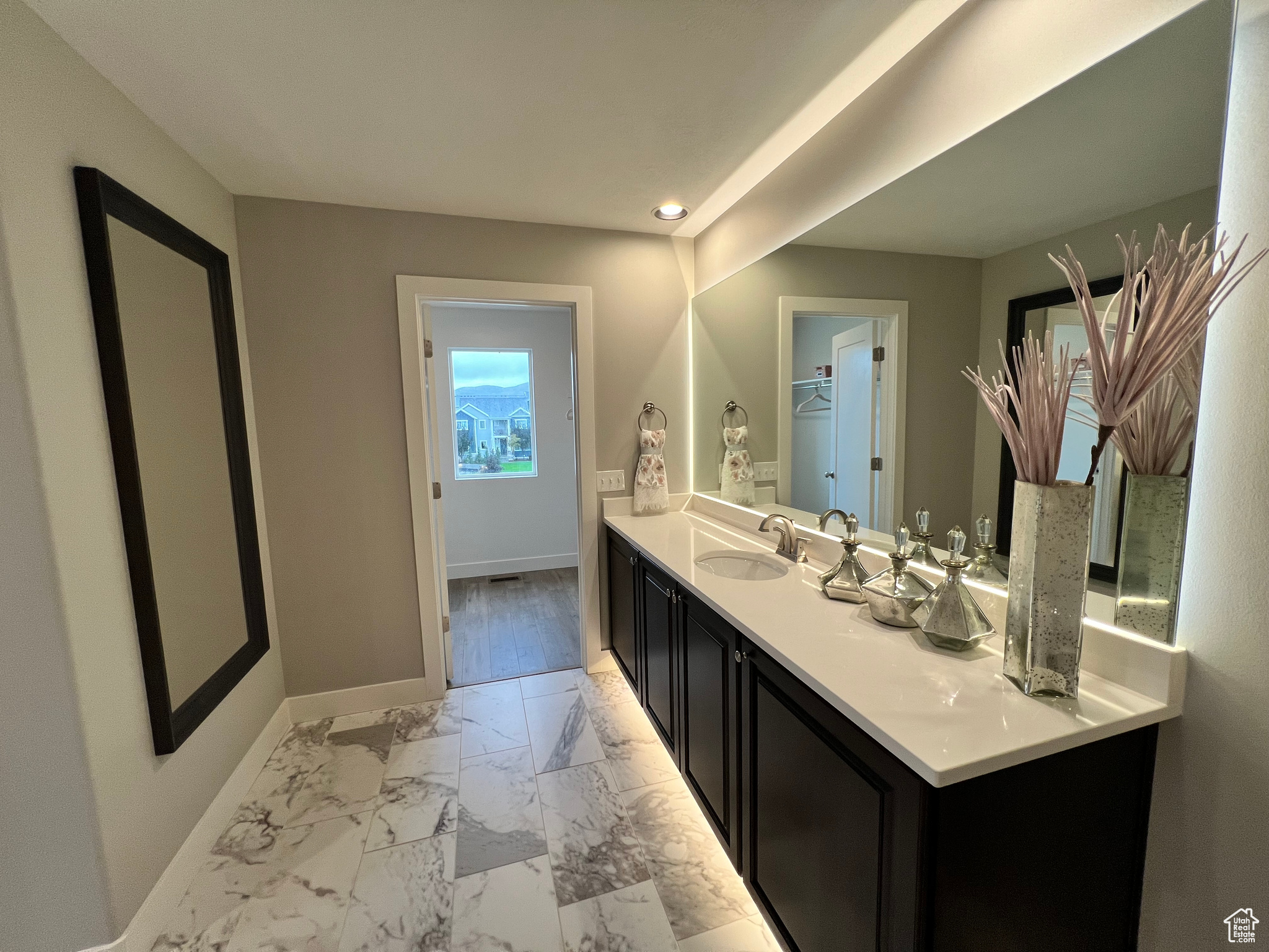 Bathroom with tile floors and oversized vanity