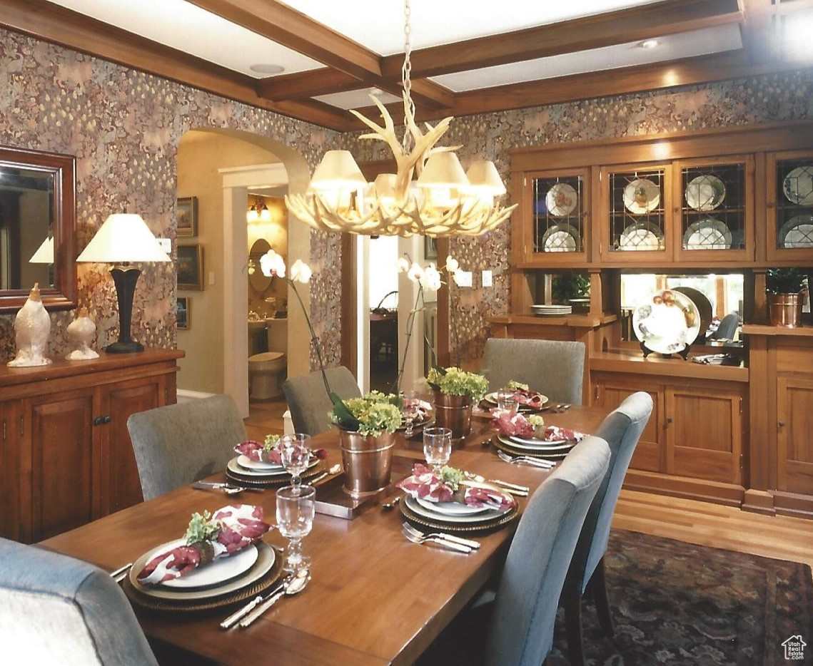 2002 Parade of Homes photo - Formal dining with gumwood original buffet hutch, fabulous original hardwood floors and woodwork - example only