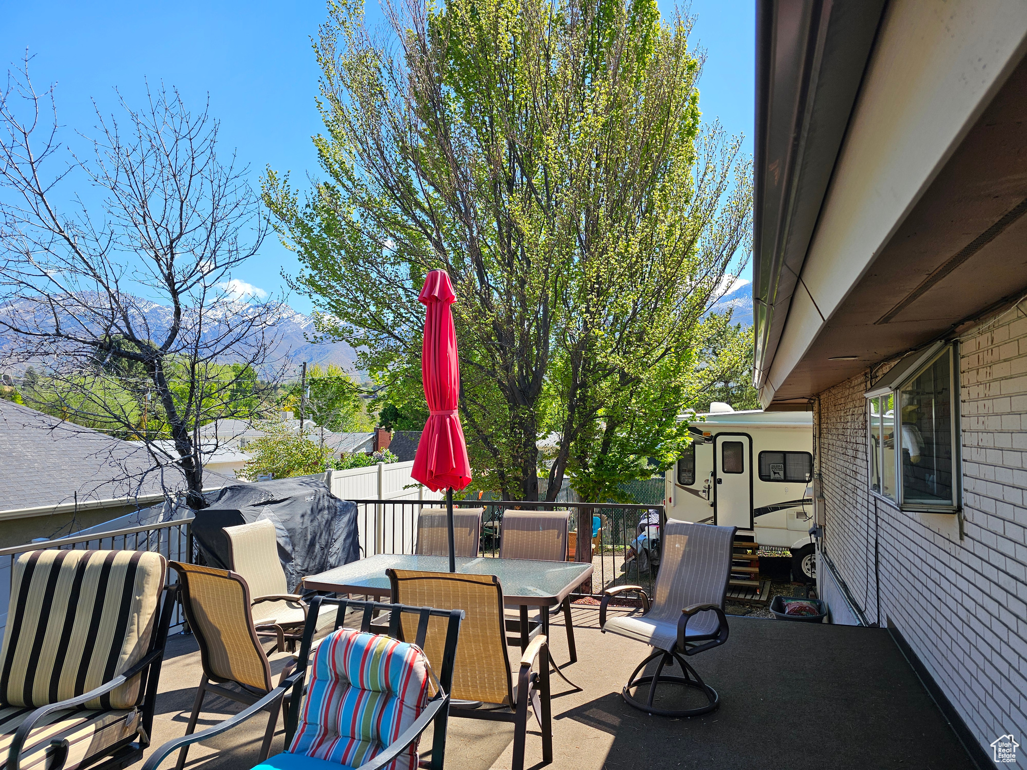 Wooden deck with a patio area