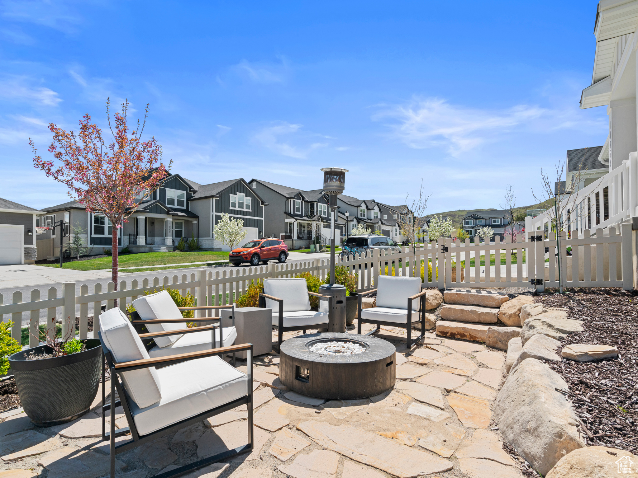 Relax in the flagstone fire pit area.