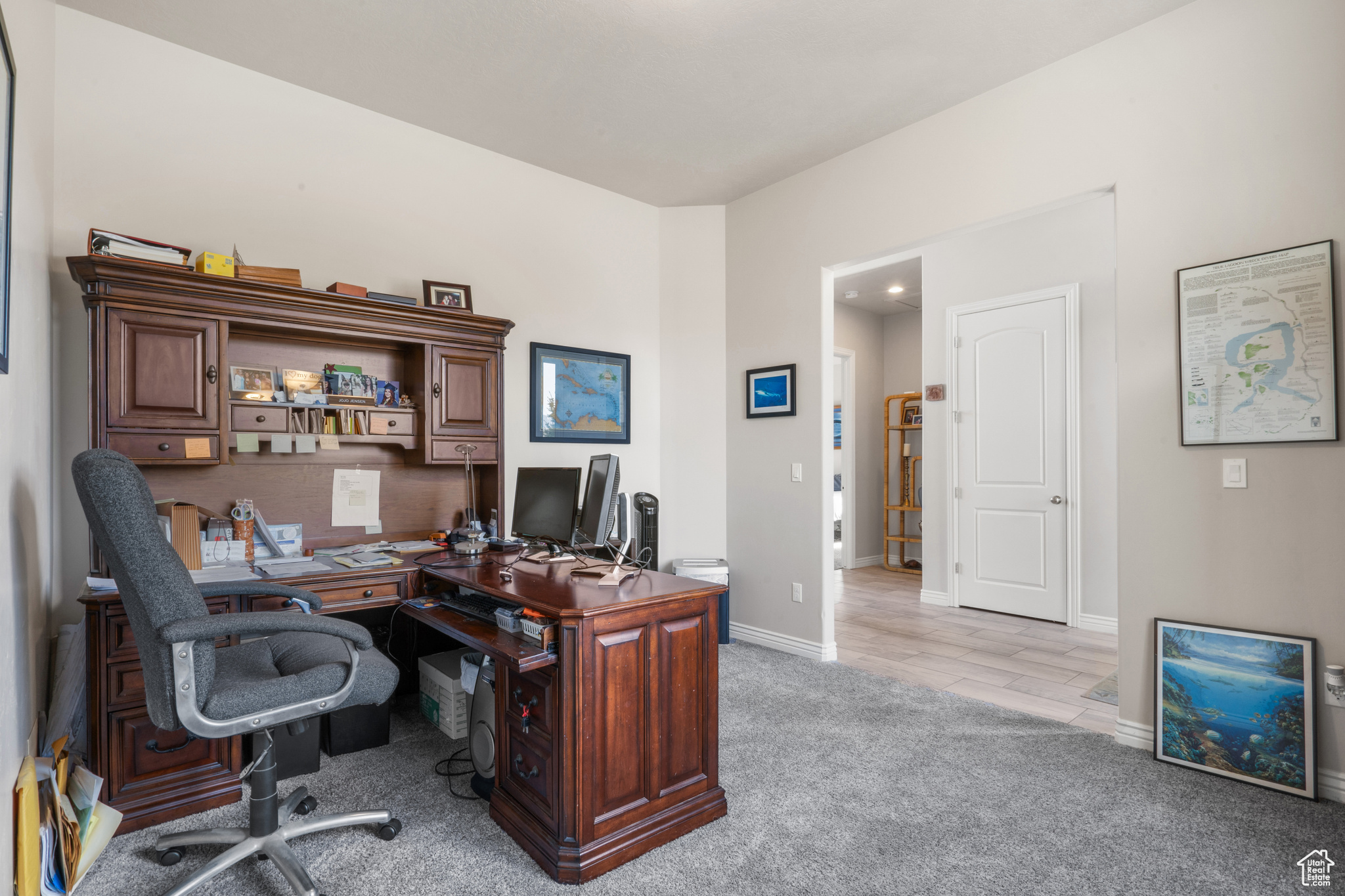 Office space with light carpet