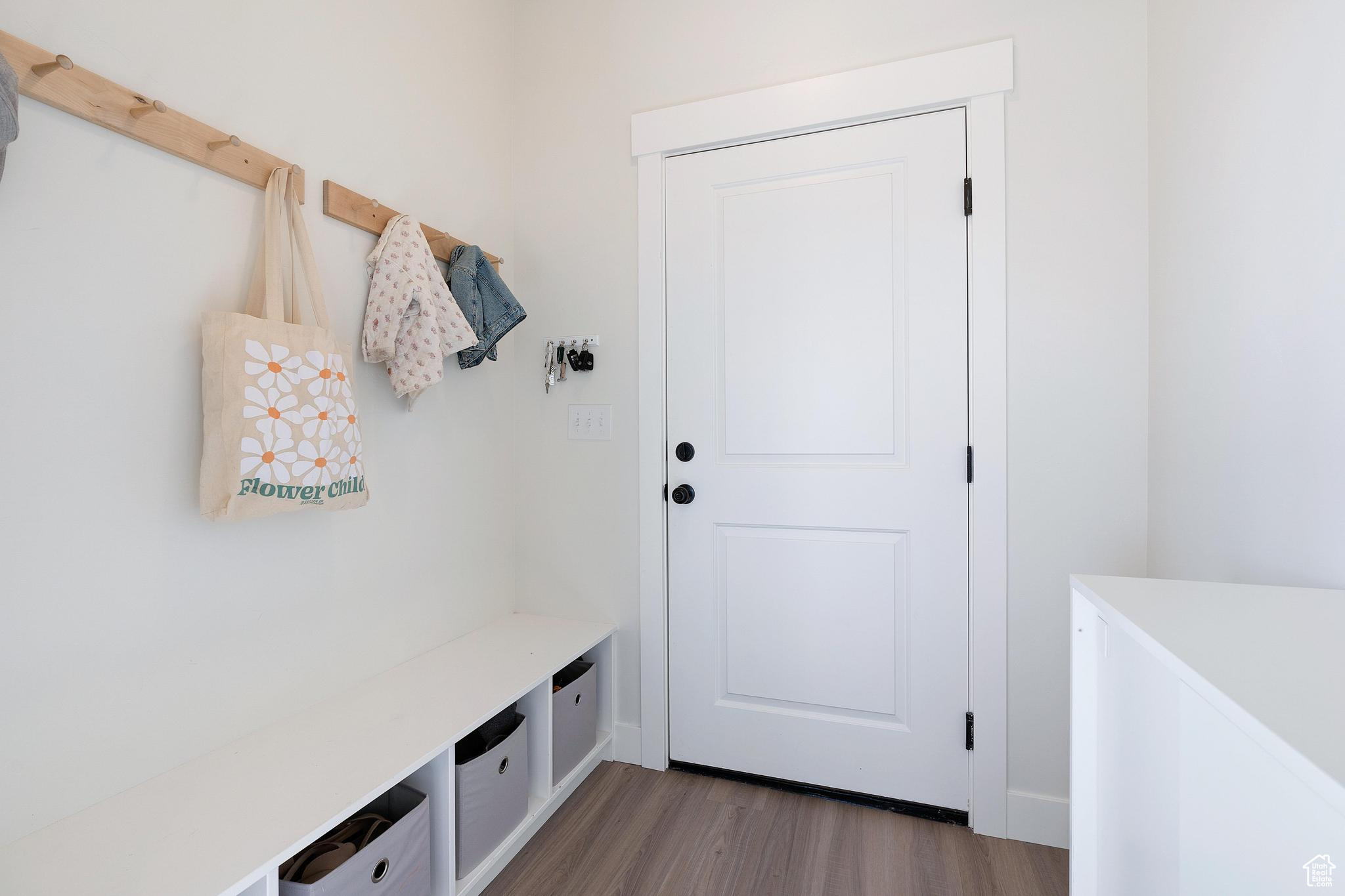 Mudroom featuring dark hardwood / wood-style flooring