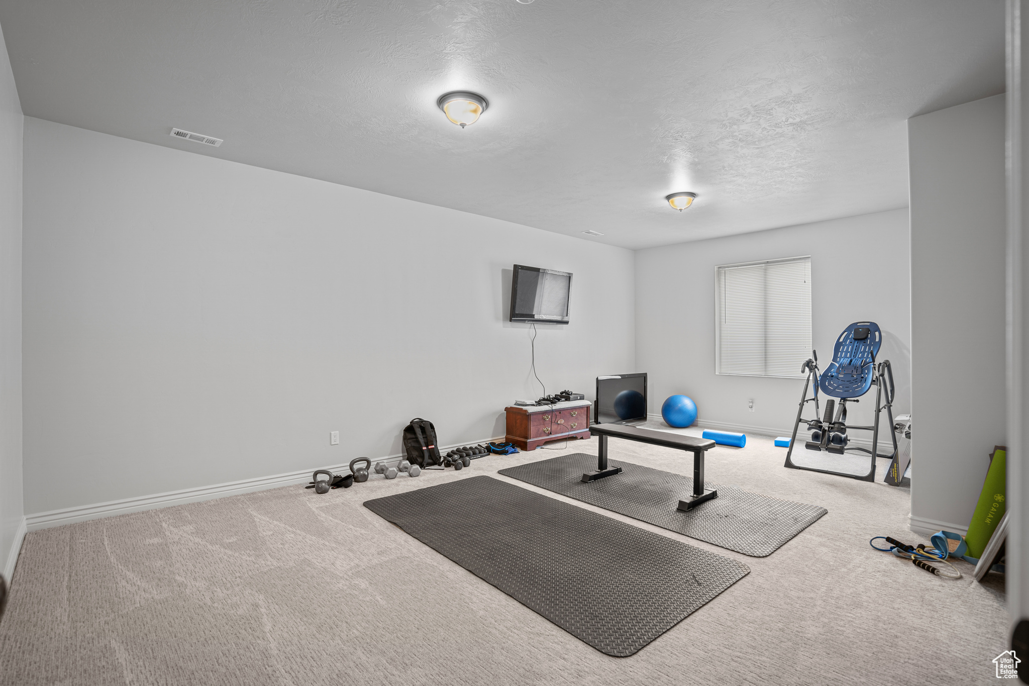 Workout area with carpet floors