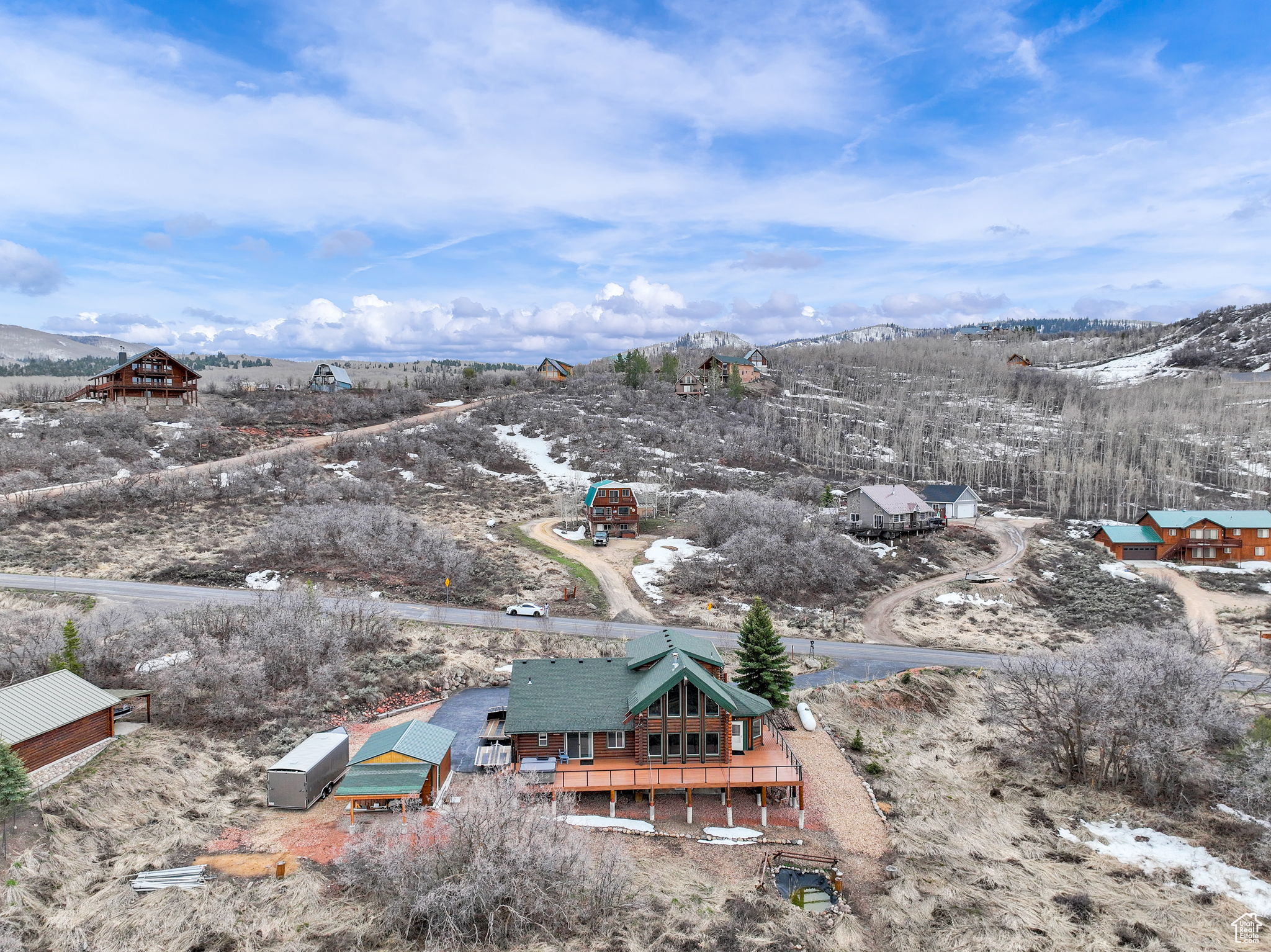 Drone / aerial view with a mountain view