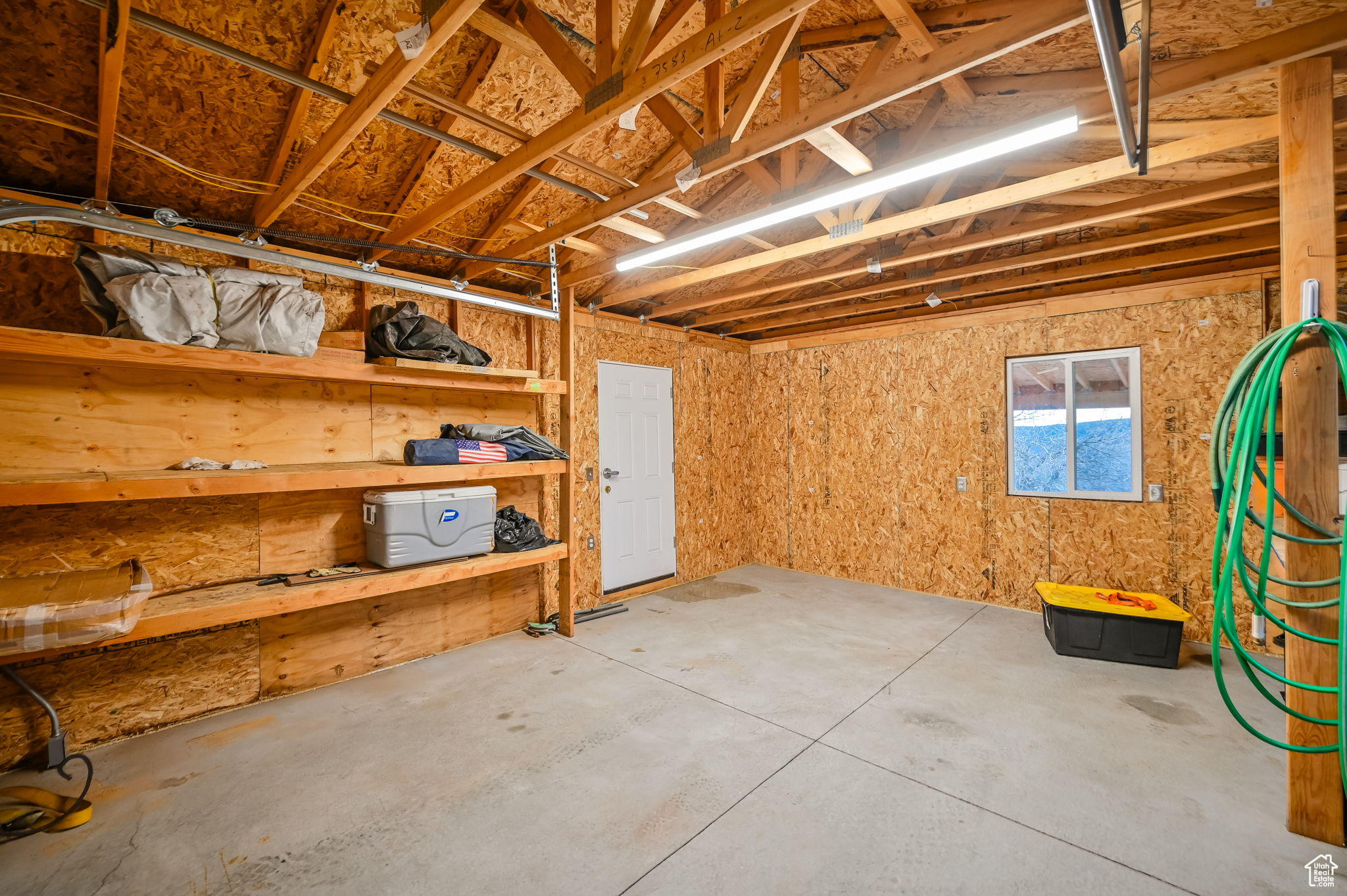 Basement featuring a workshop area