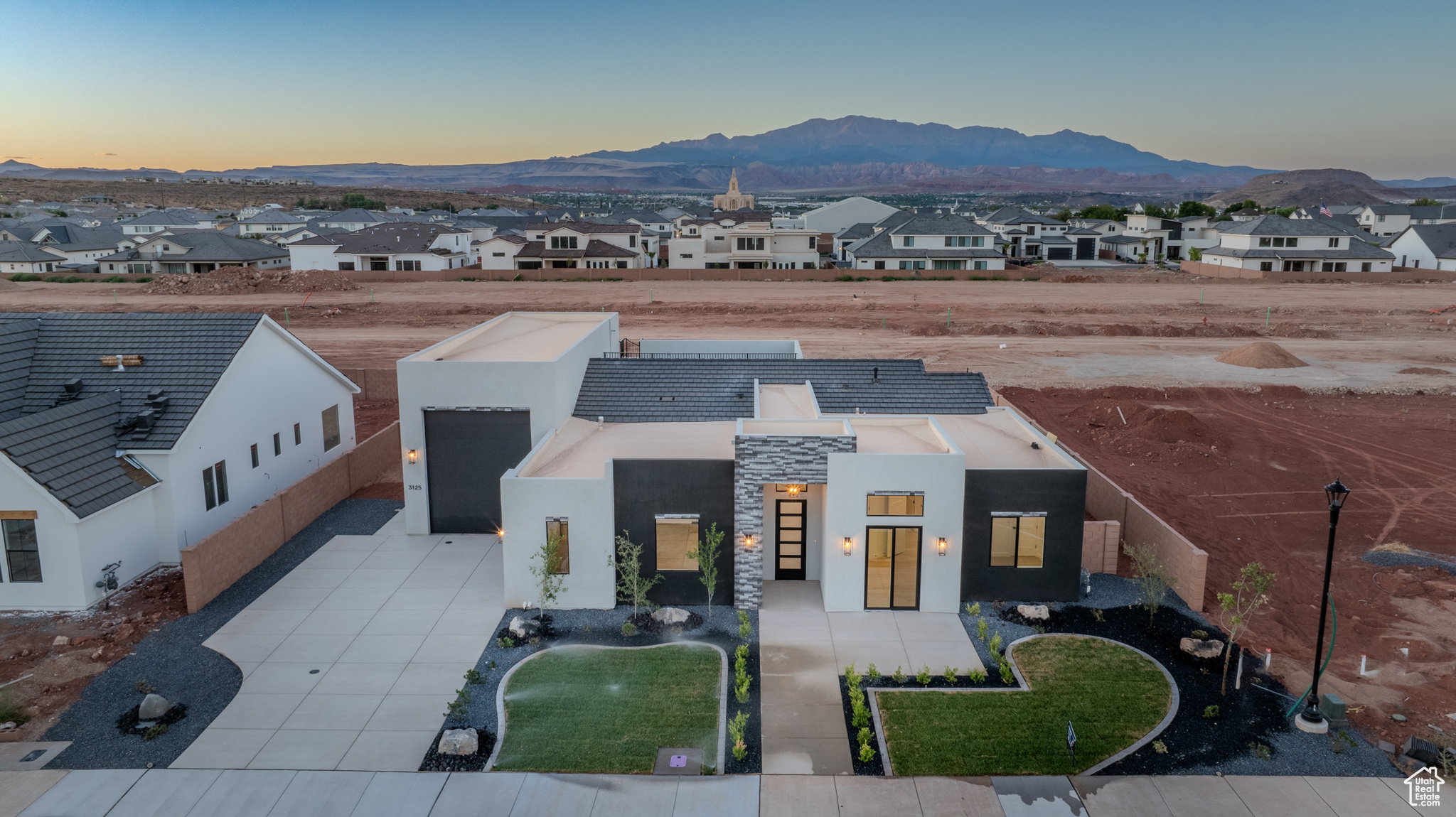 View of front of property with a mountain view