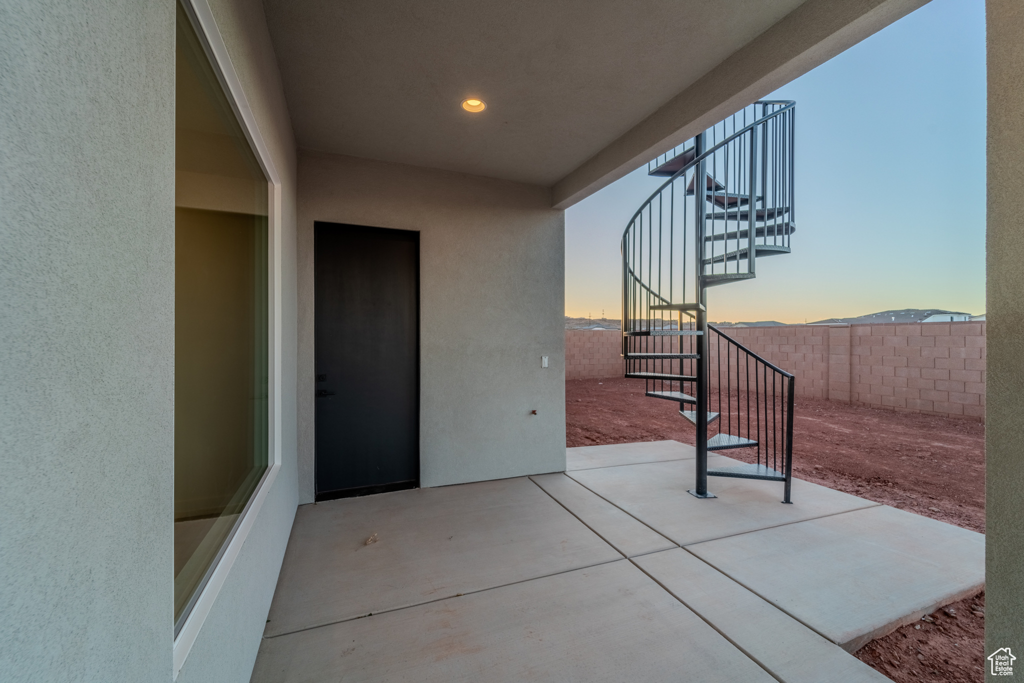 View of patio terrace at dusk